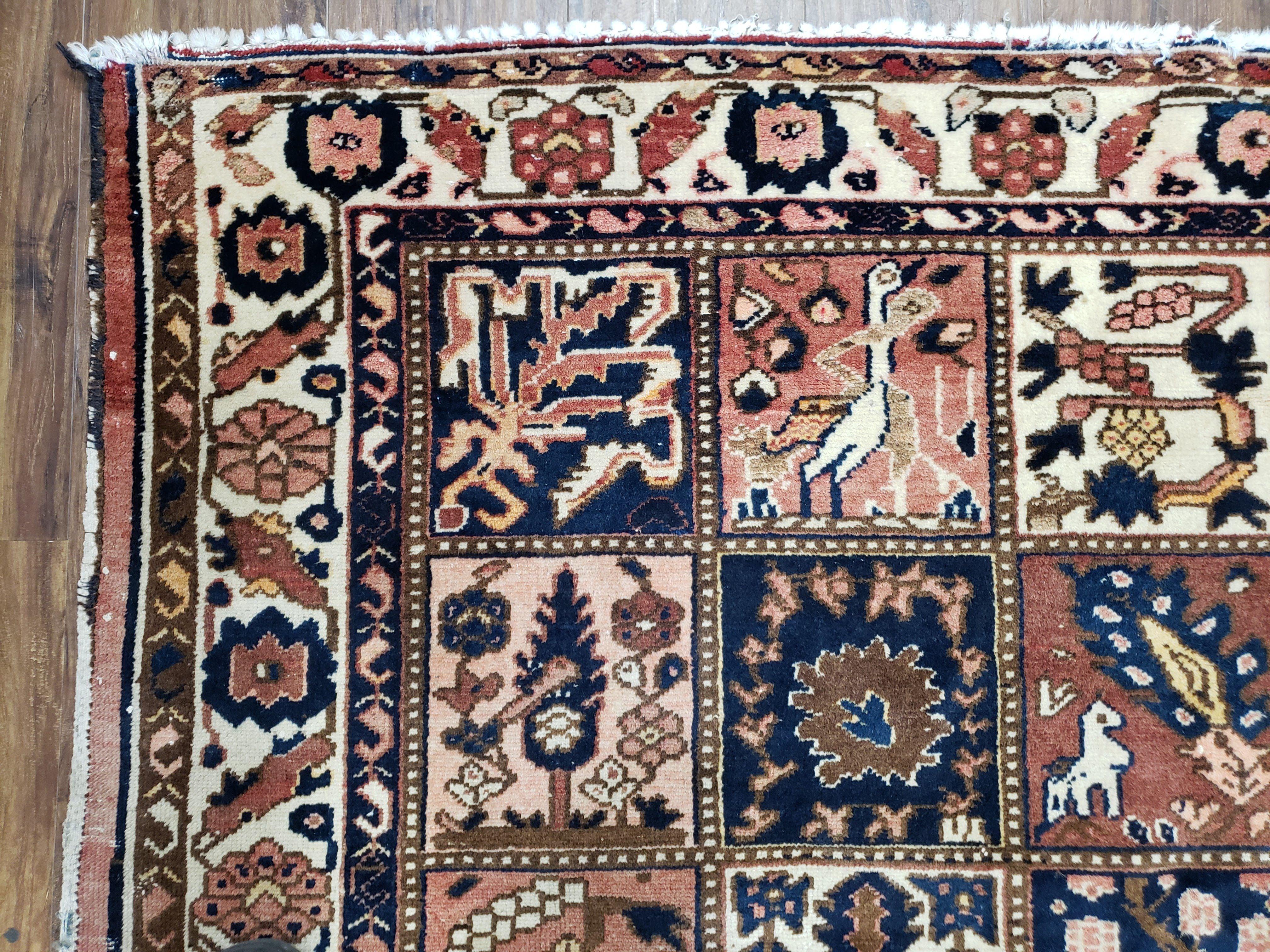 Antique Persian Bakhtiari Rug circa 1920s, Kheshti Panel Design, Wool, Hand-Knotted, 5'3" x 10' - Image 6