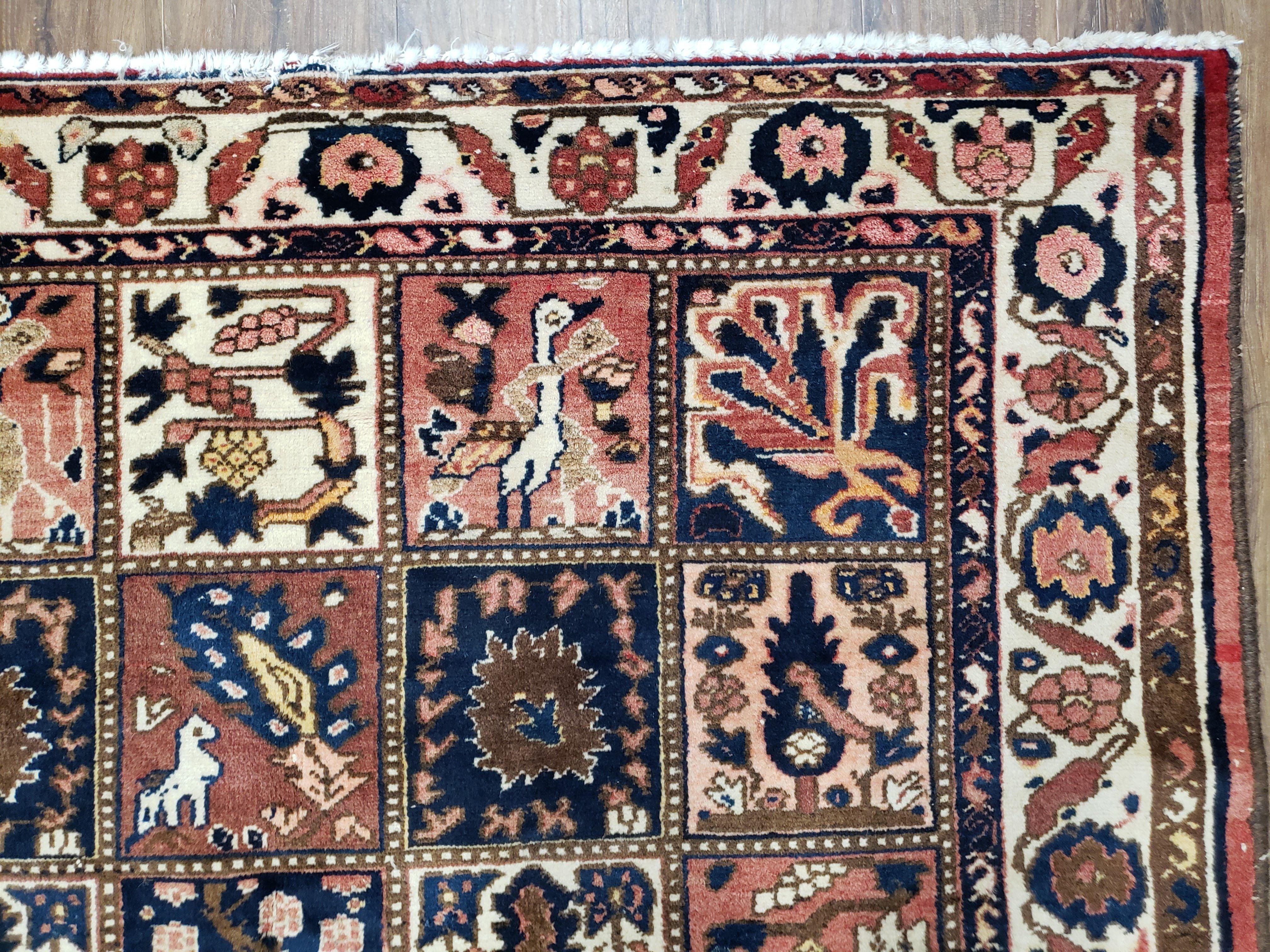 Antique Persian Bakhtiari Rug circa 1920s, Kheshti Panel Design, Wool, Hand-Knotted, 5'3" x 10' - Image 7