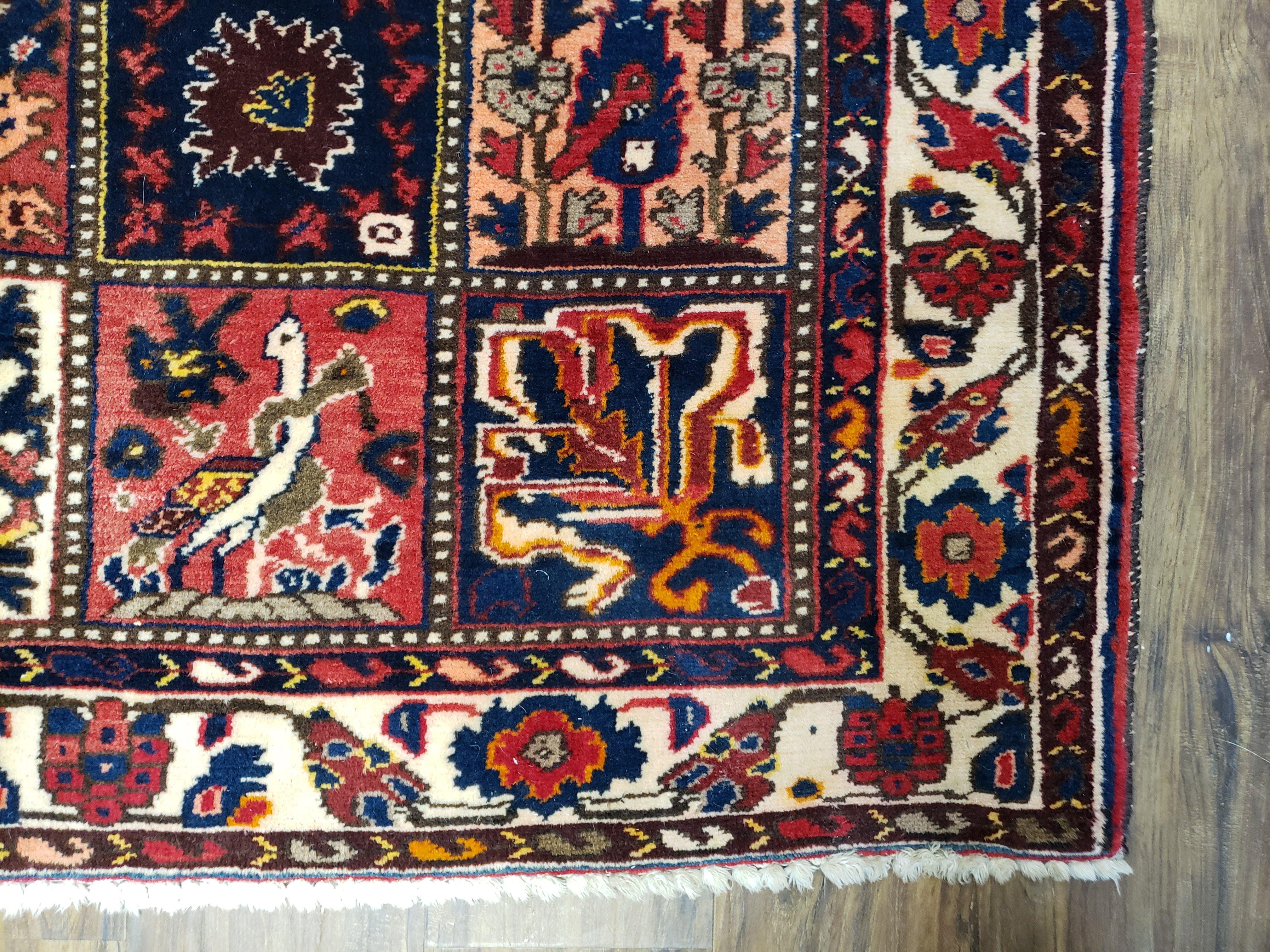 Antique Persian Bakhtiari Rug circa 1920s, Kheshti Panel Design, Wool, Hand-Knotted, 5'3" x 10' - Image 9