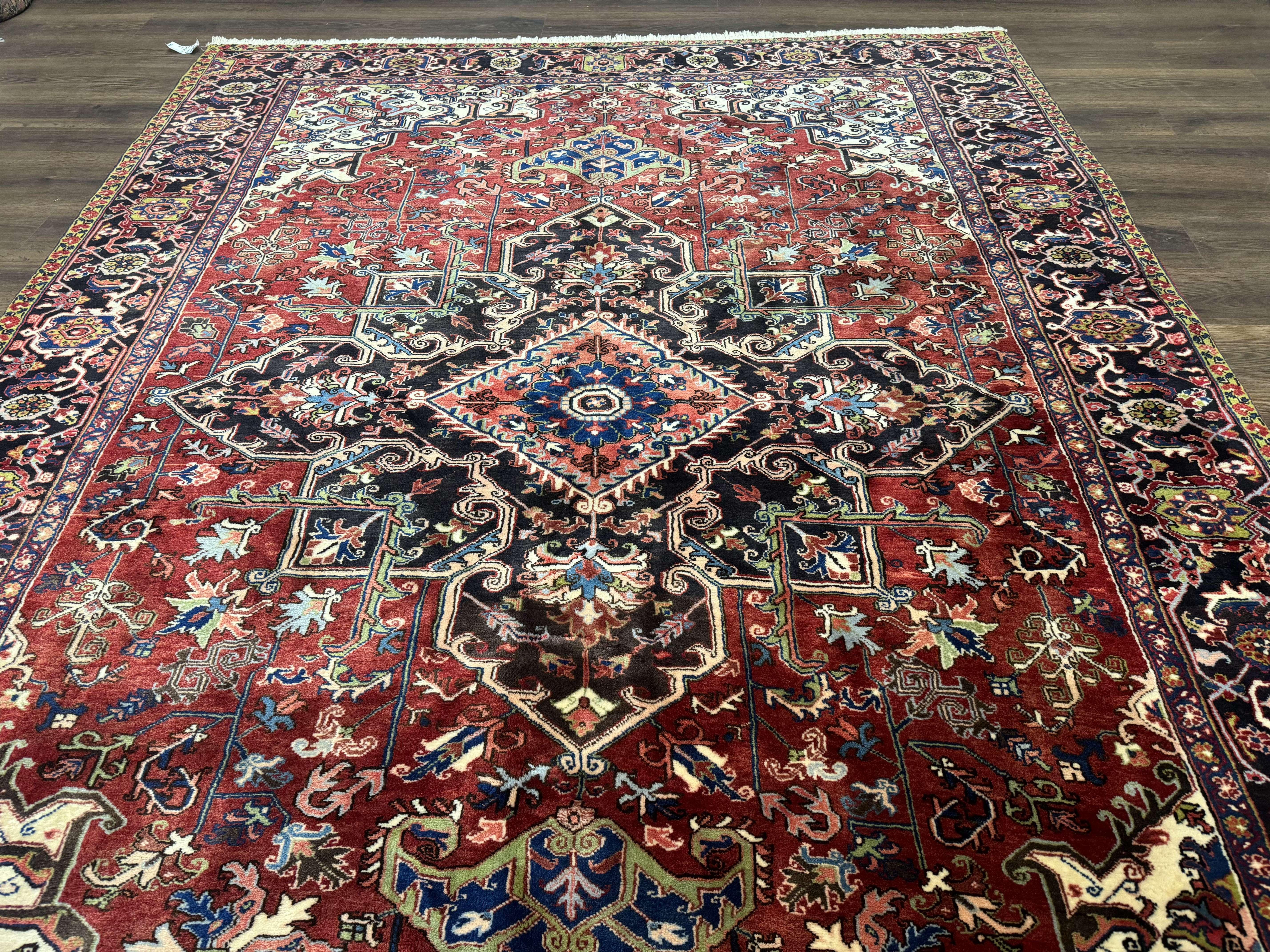 Antique Persian Heriz Rug 8x11, Geometric Tribal Wool Carpet, Brick Red - Image 12