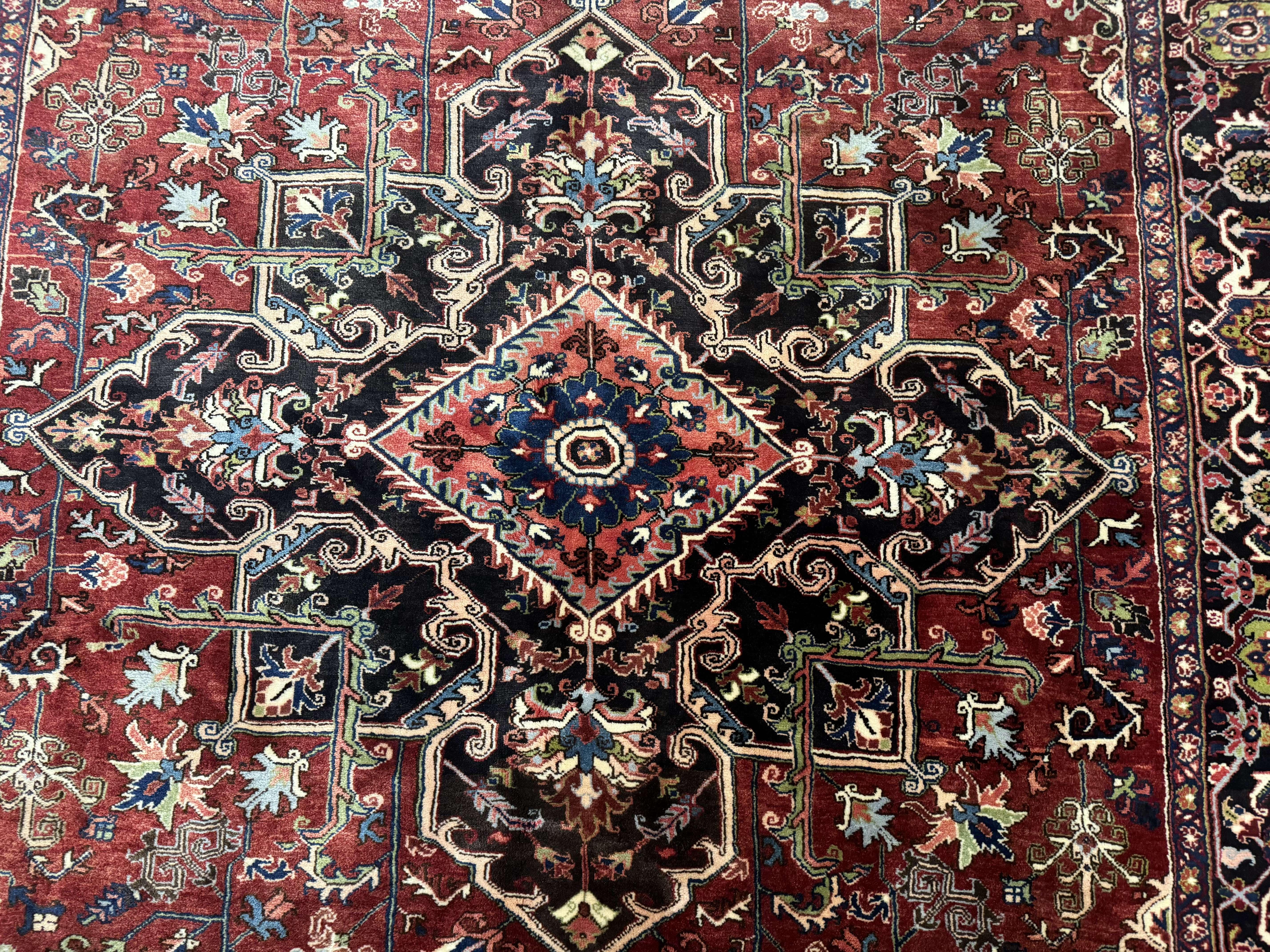 Antique Persian Heriz Rug 8x11, Geometric Tribal Wool Carpet, Brick Red - Image 4