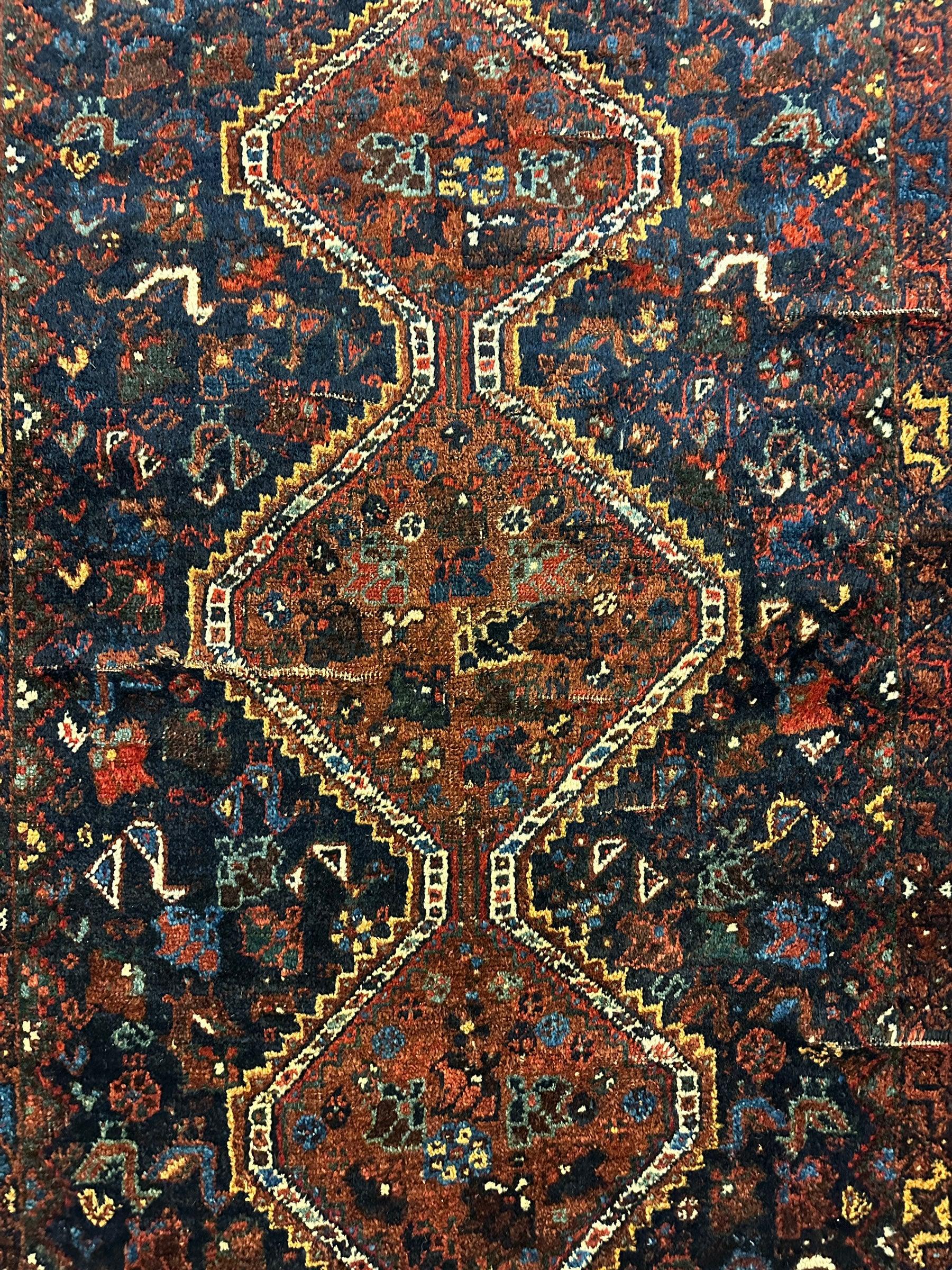 Antique Persian Khamseh Tribal Rug 4' x 5’10” - Image 10