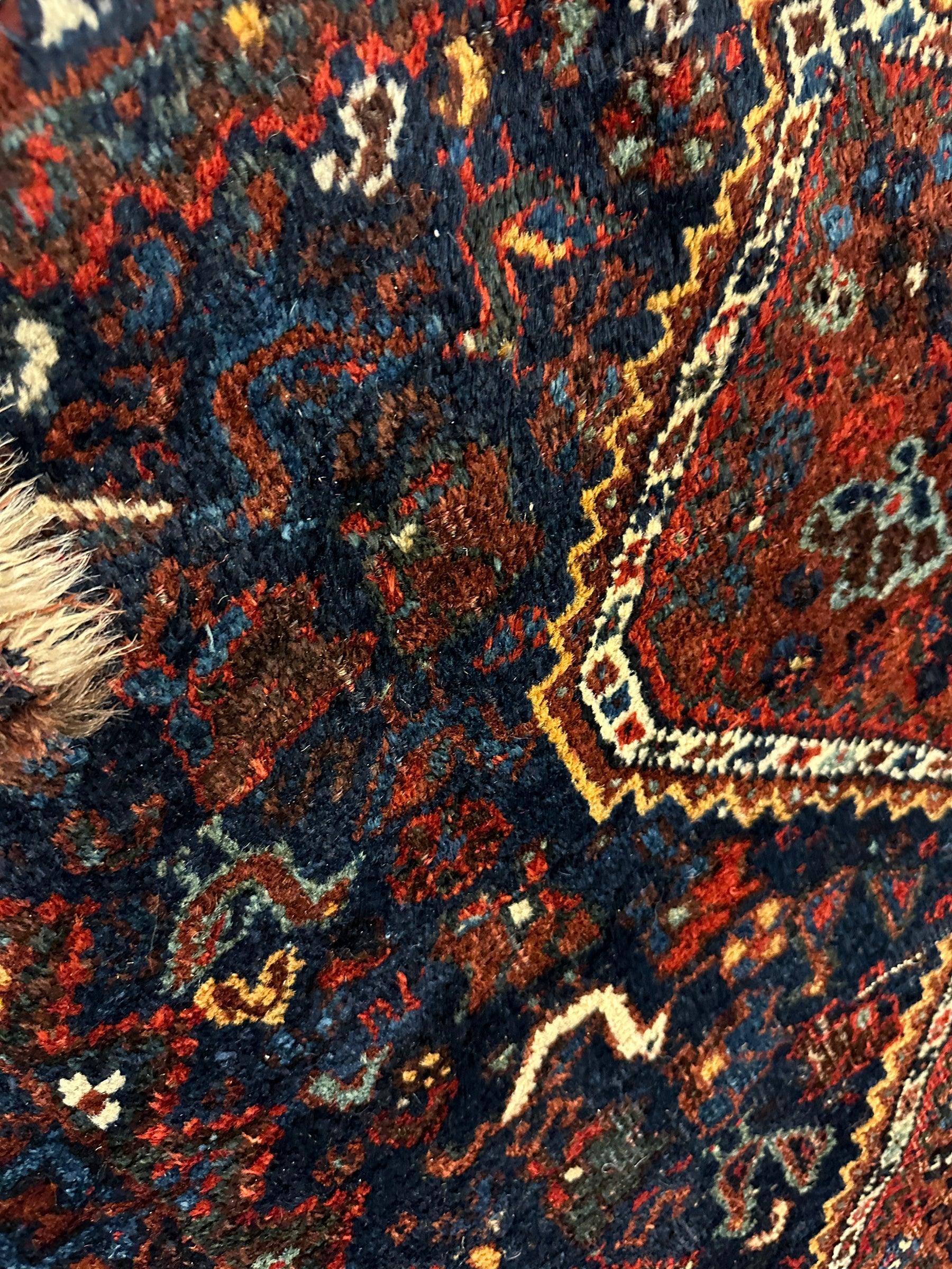Antique Persian Khamseh Tribal Rug 4' x 5’10” - Image 12