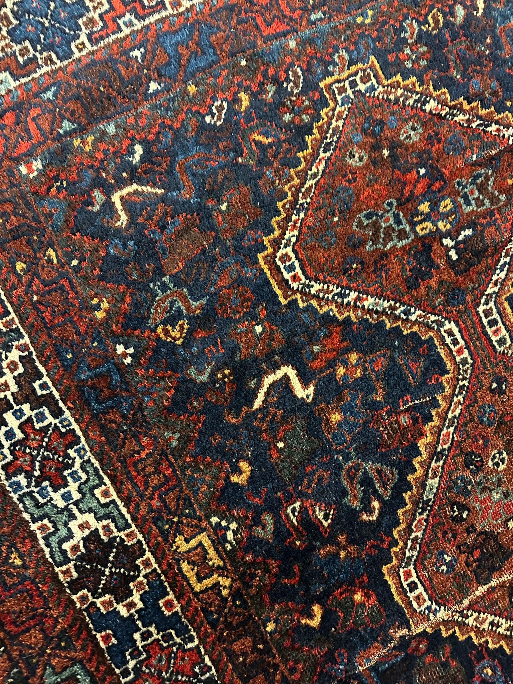 Antique Persian Khamseh Tribal Rug 4' x 5’10” - Image 2