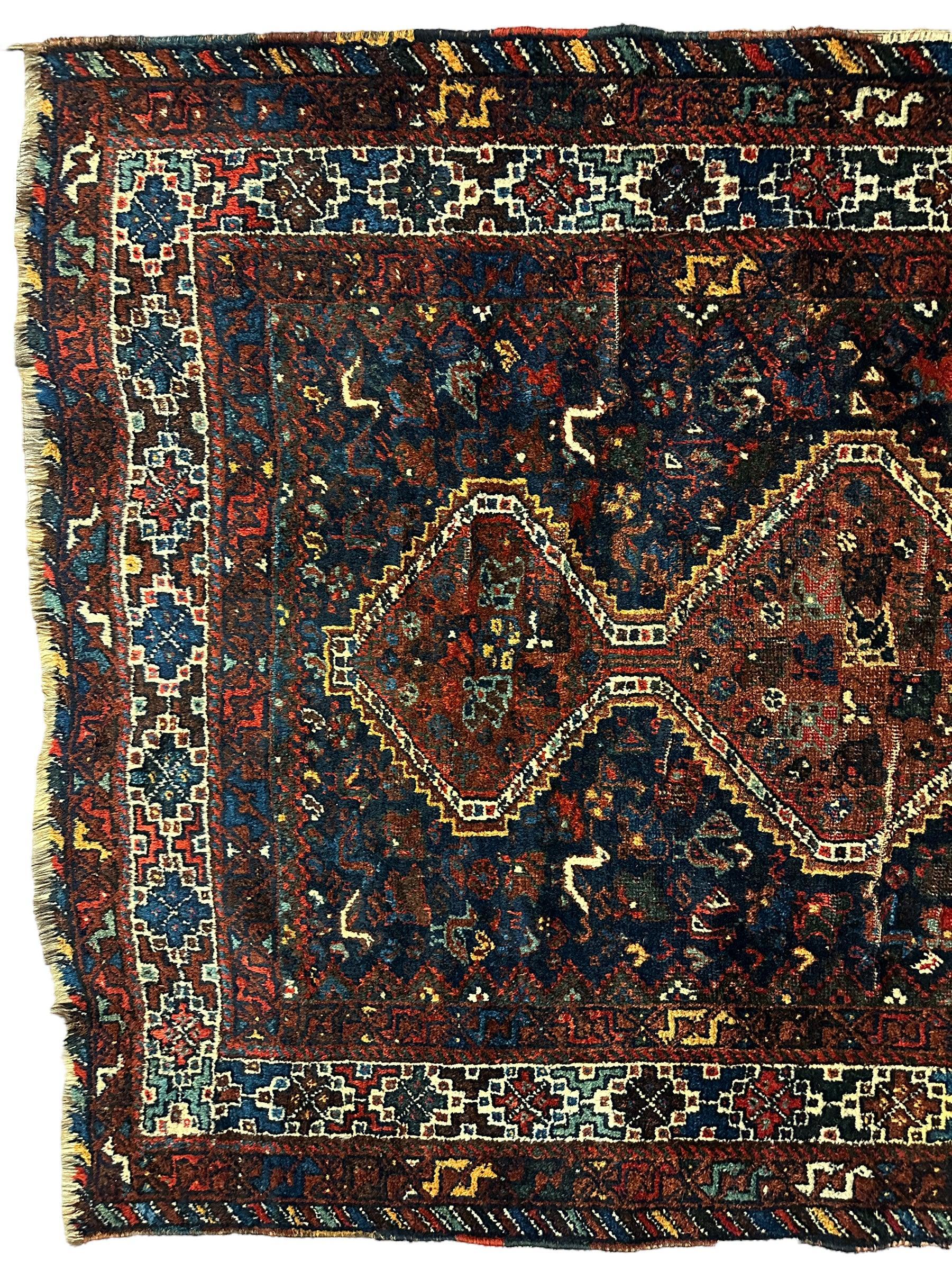 Antique Persian Khamseh Tribal Rug 4' x 5’10” - Image 3
