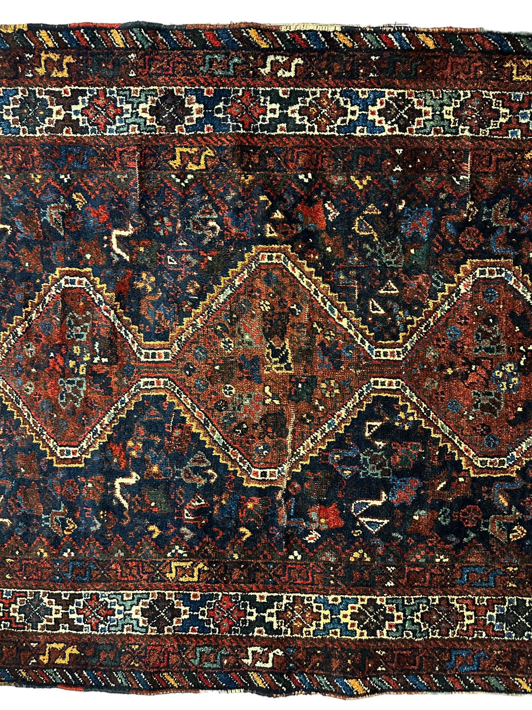 Antique Persian Khamseh Tribal Rug 4' x 5’10” - Image 4
