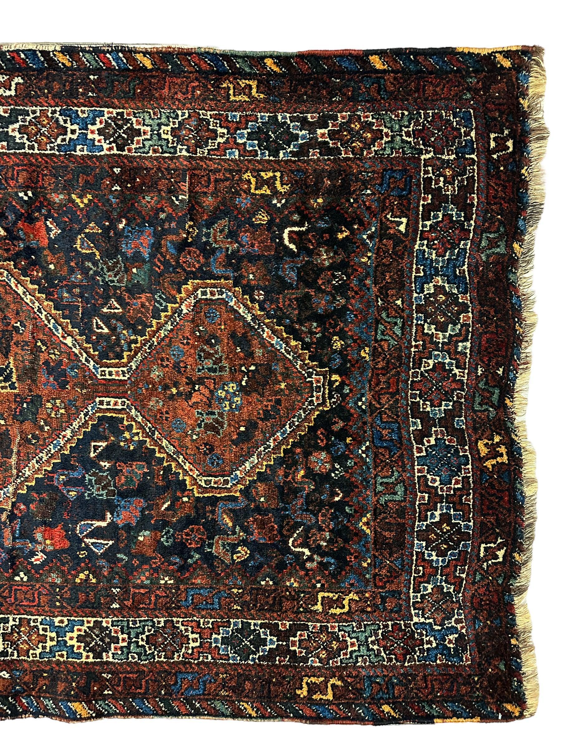 Antique Persian Khamseh Tribal Rug 4' x 5’10” - Image 5