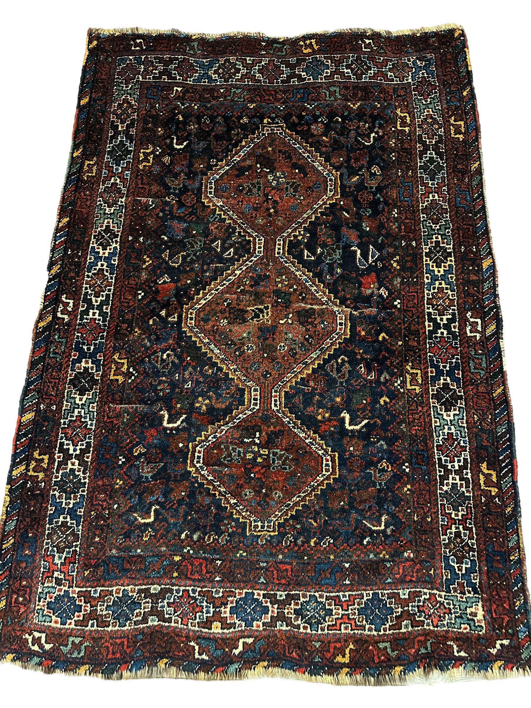 Antique Persian Khamseh Tribal Rug 4' x 5’10” - Image 6