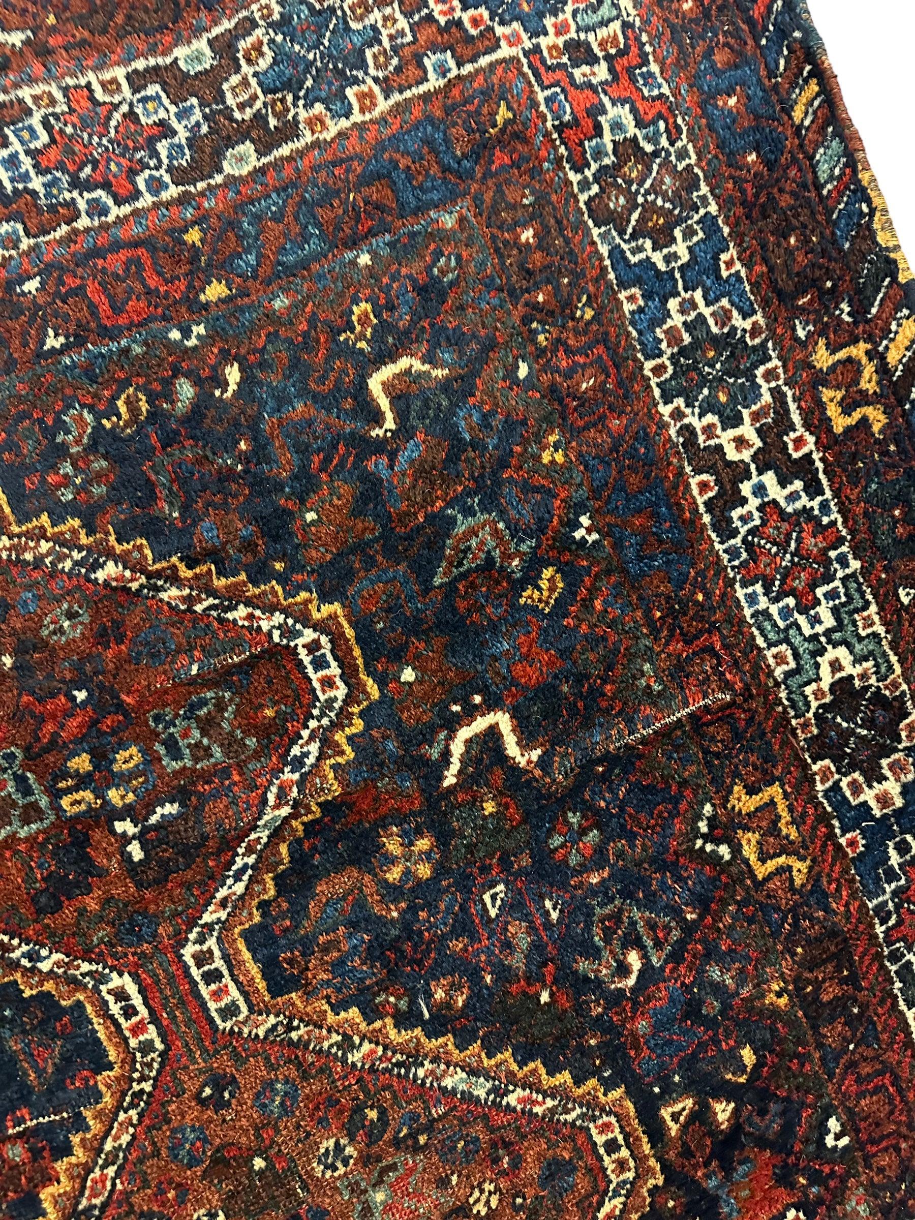 Antique Persian Khamseh Tribal Rug 4' x 5’10” - Image 9