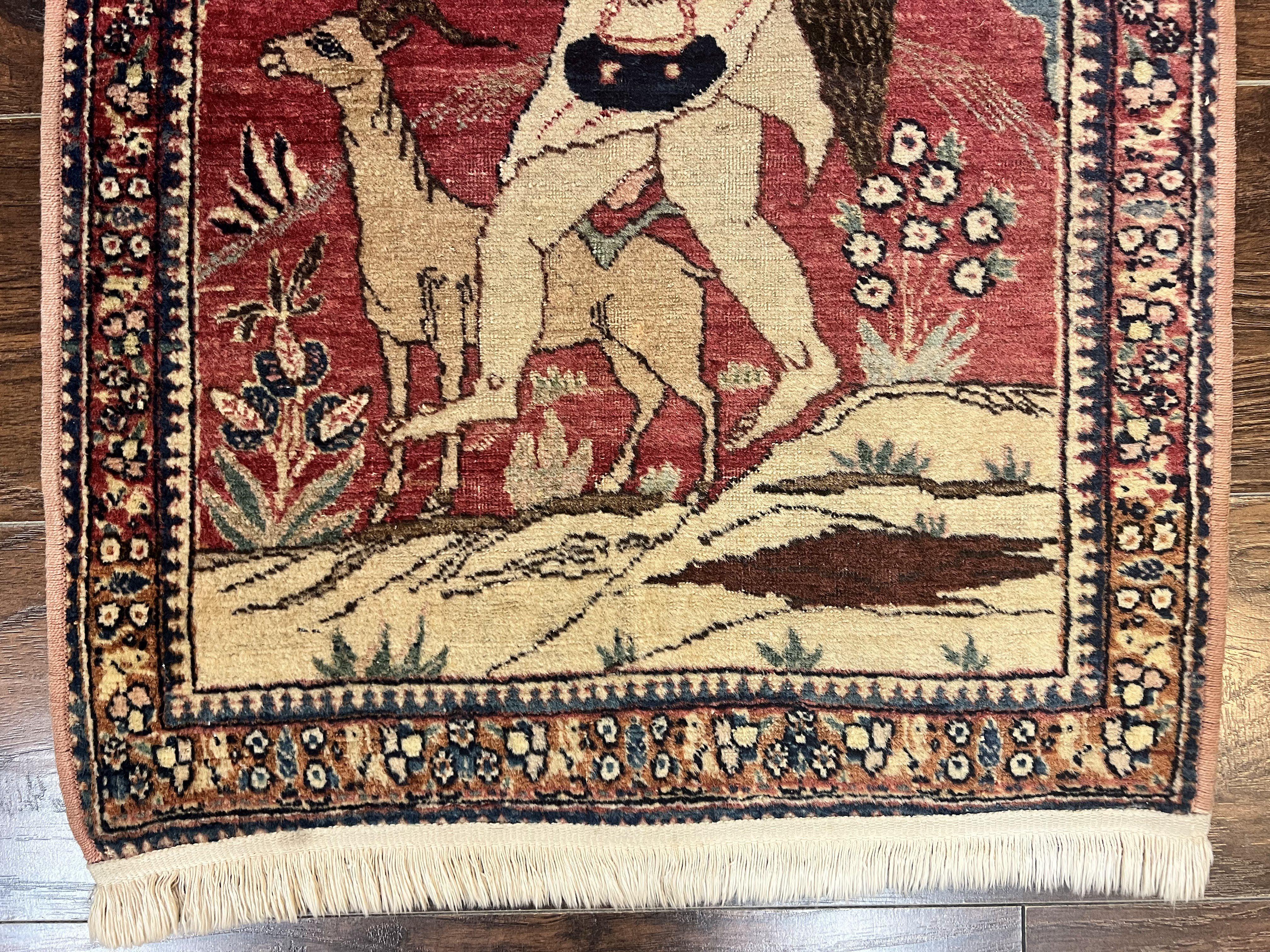 Antique Persian Kirman Rug 2 x 2.5, Small Hand Knotted Wool Carpet, Lavar Rug, Shepherd with Ram Pictorial Rug #1 - Image 4