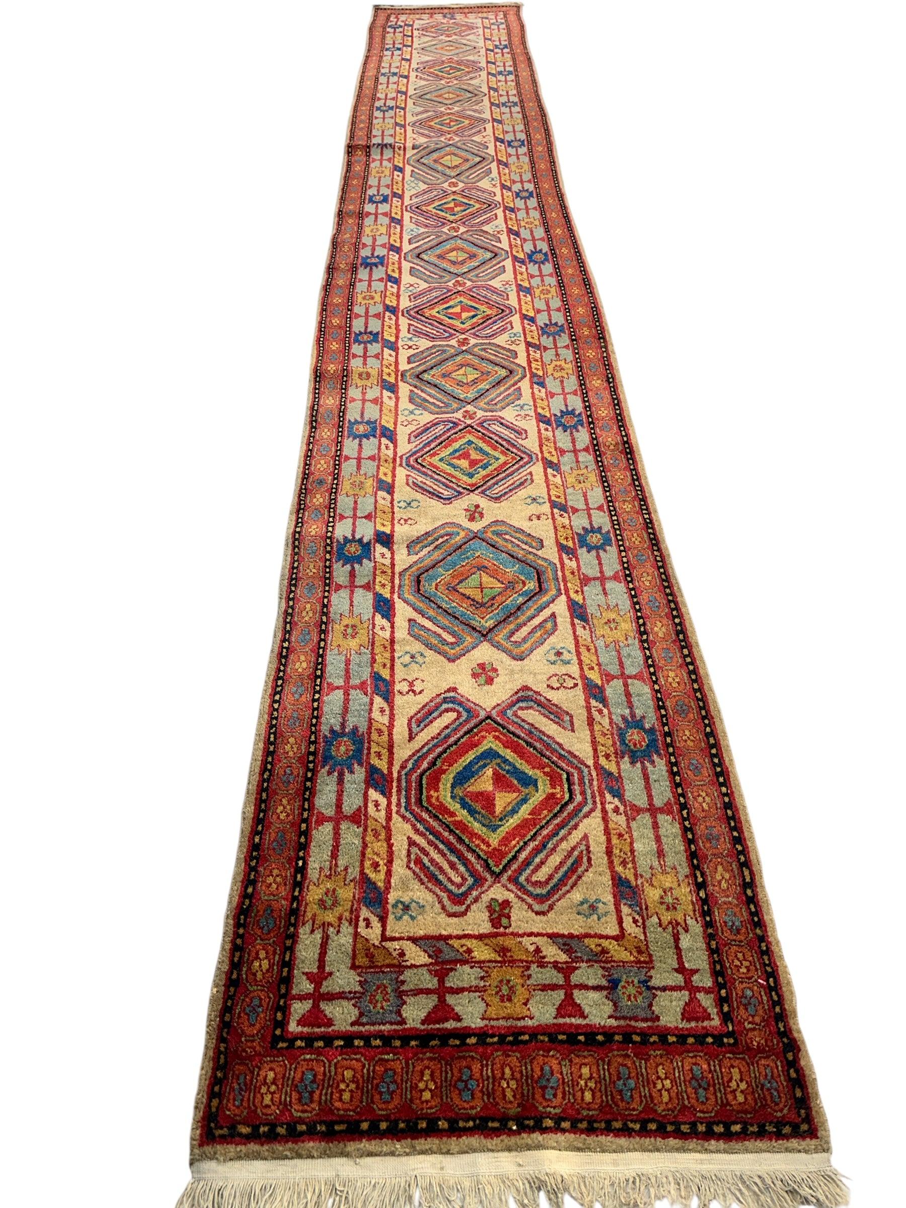 Antique Persian Lambran Runner Rug - 2'5" x 15'7" - Handwoven Wool, Circa 1930s - Image 3