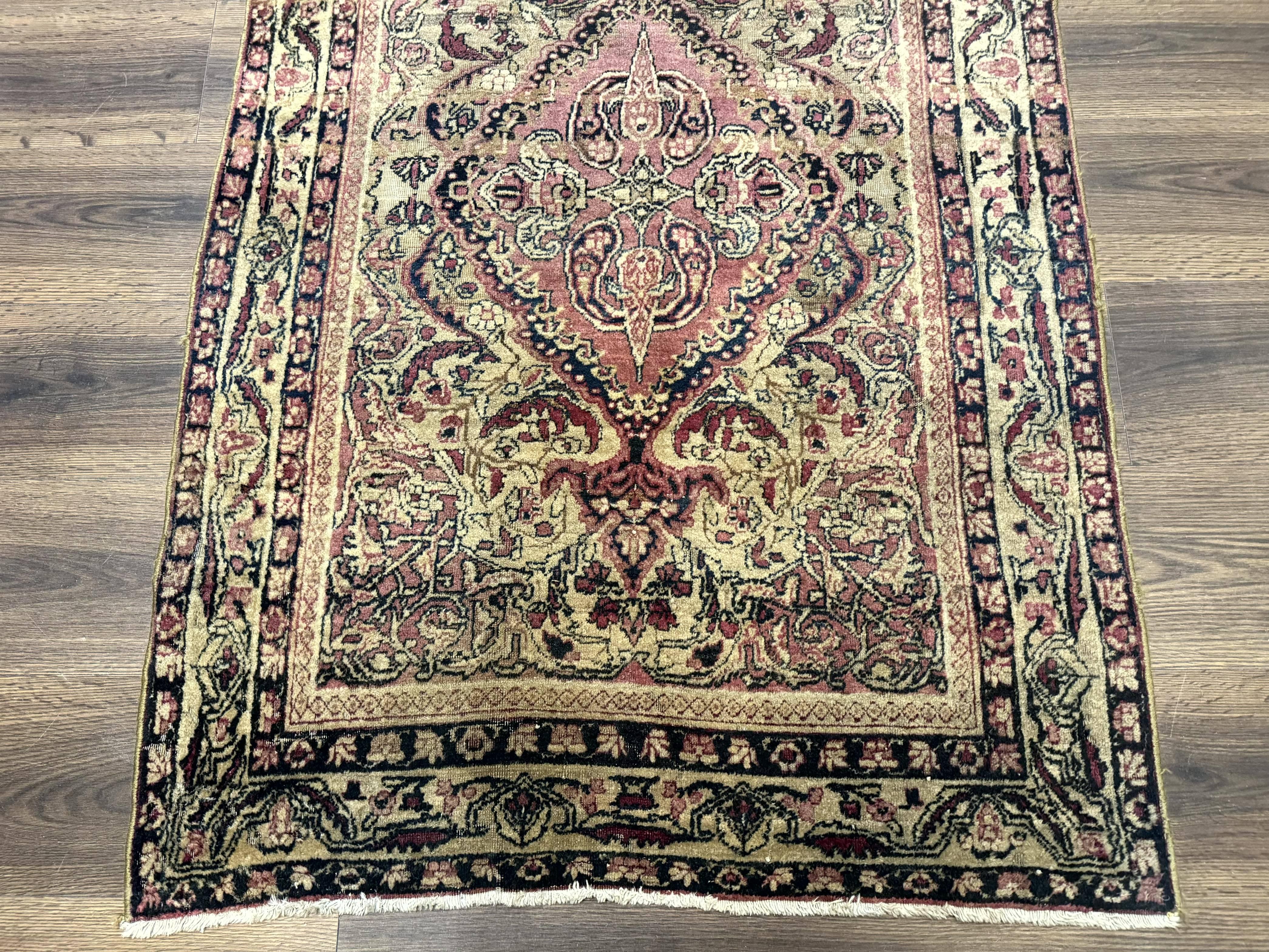 Antique Persian Lavar Rug 3x5, Persian Kerman Rug, Traditional Persian Carpet - Image 5