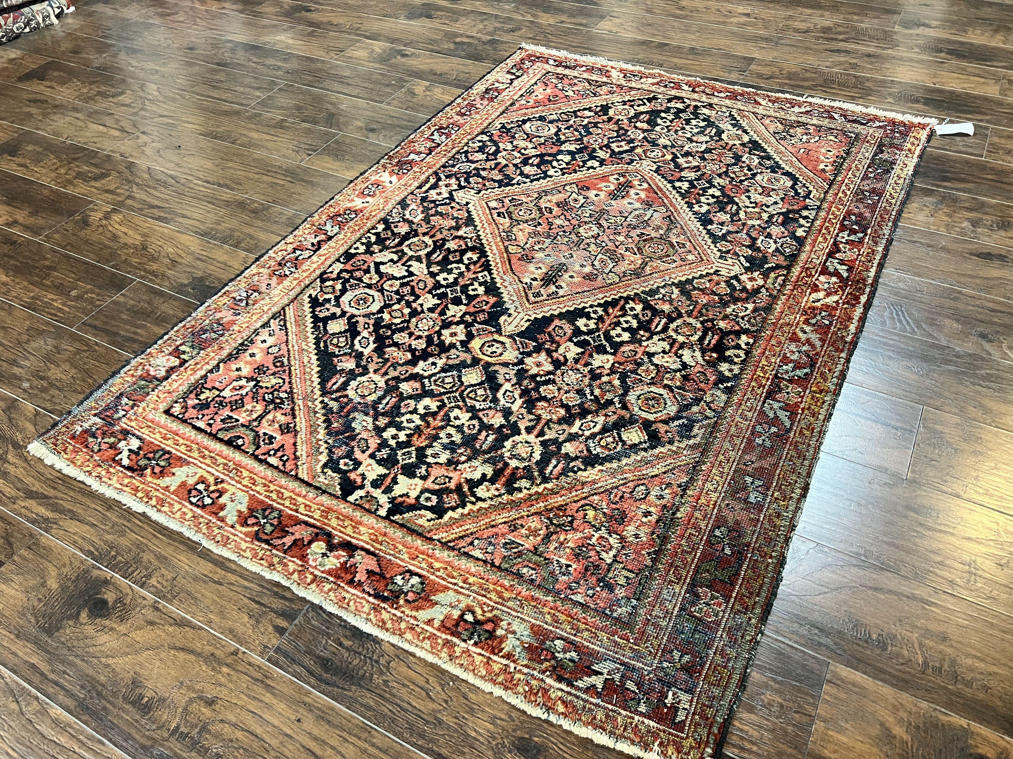 Antique Persian Mahal Rug 4x7, Wool Hand Knotted Tribal Geometric Carpet - Image 2