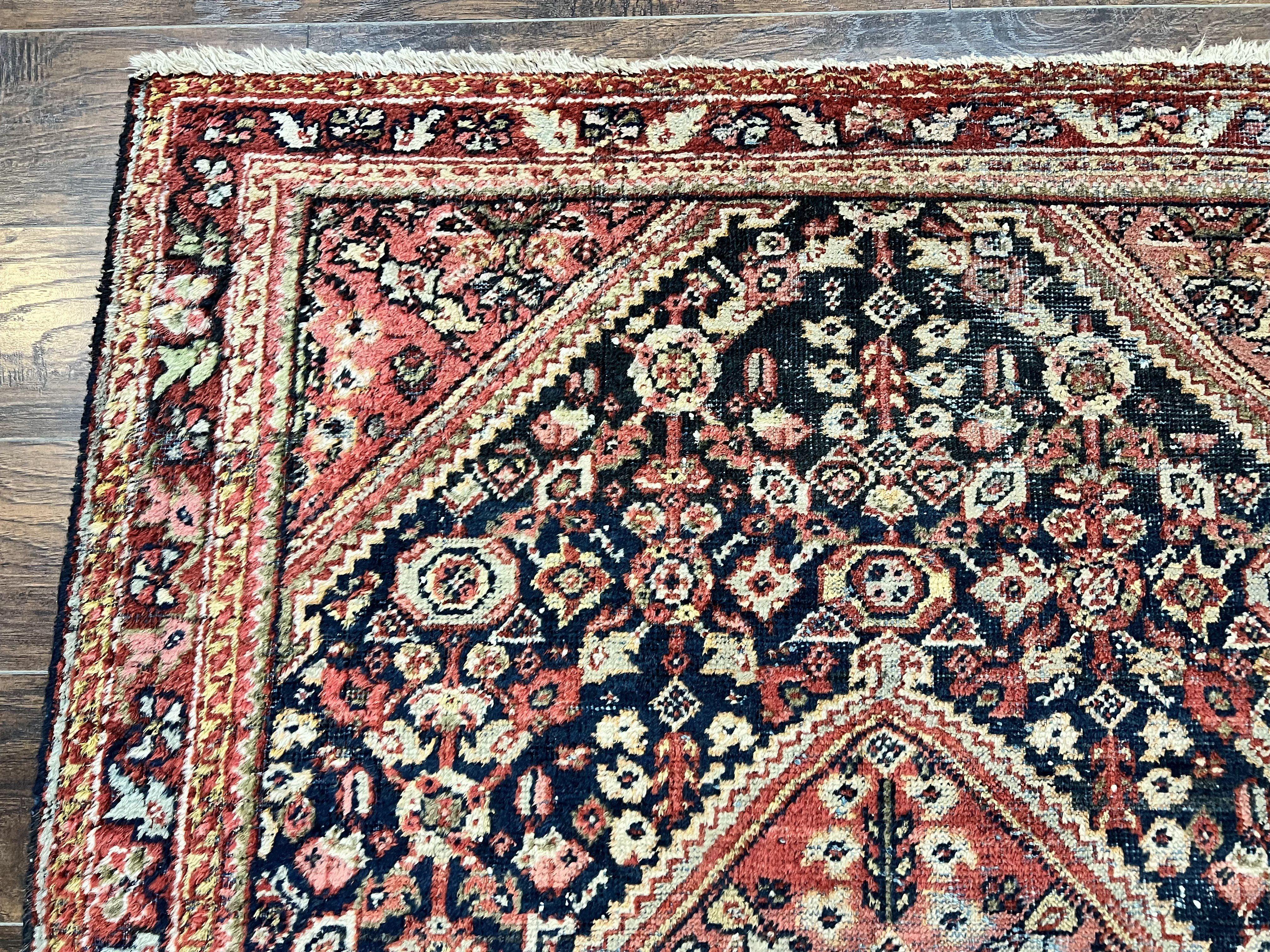 Antique Persian Mahal Rug 4x7, Wool Hand Knotted Tribal Geometric Carpet - Image 6