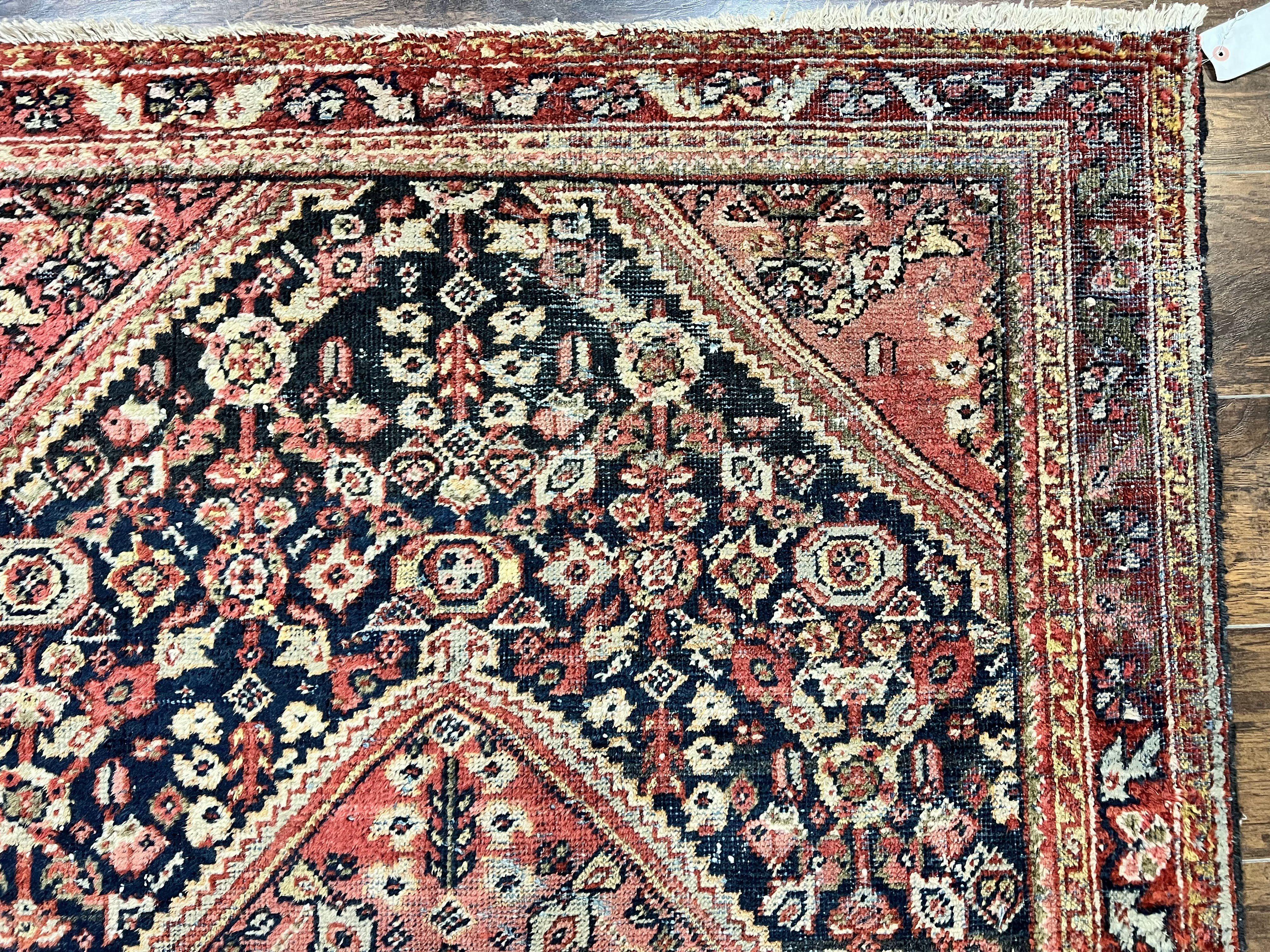 Antique Persian Mahal Rug 4x7, Wool Hand Knotted Tribal Geometric Carpet - Image 7