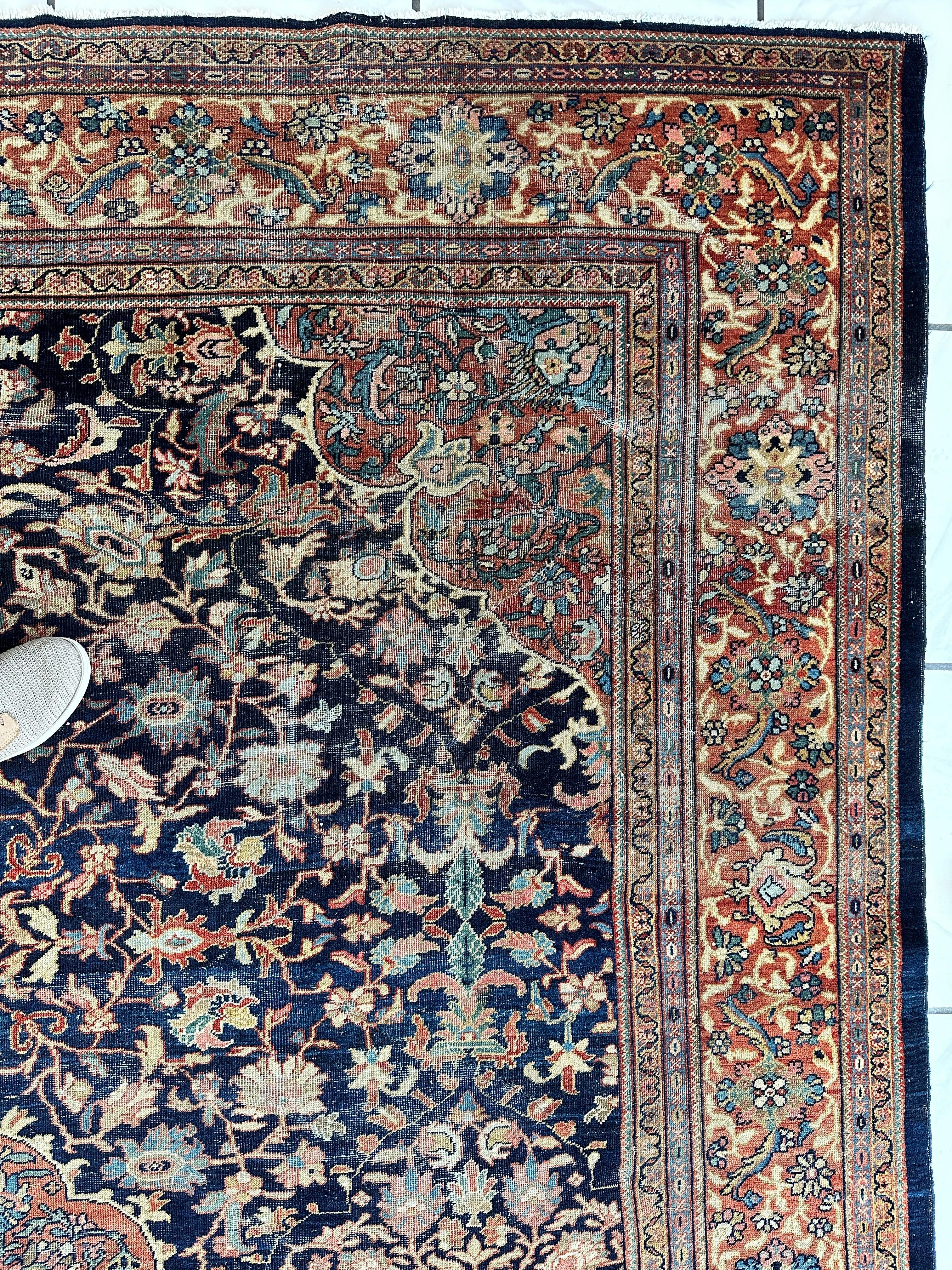 Antique Persian Mahal Rug 8’3”x12’ - Circa 1900 Treasure - Image 9
