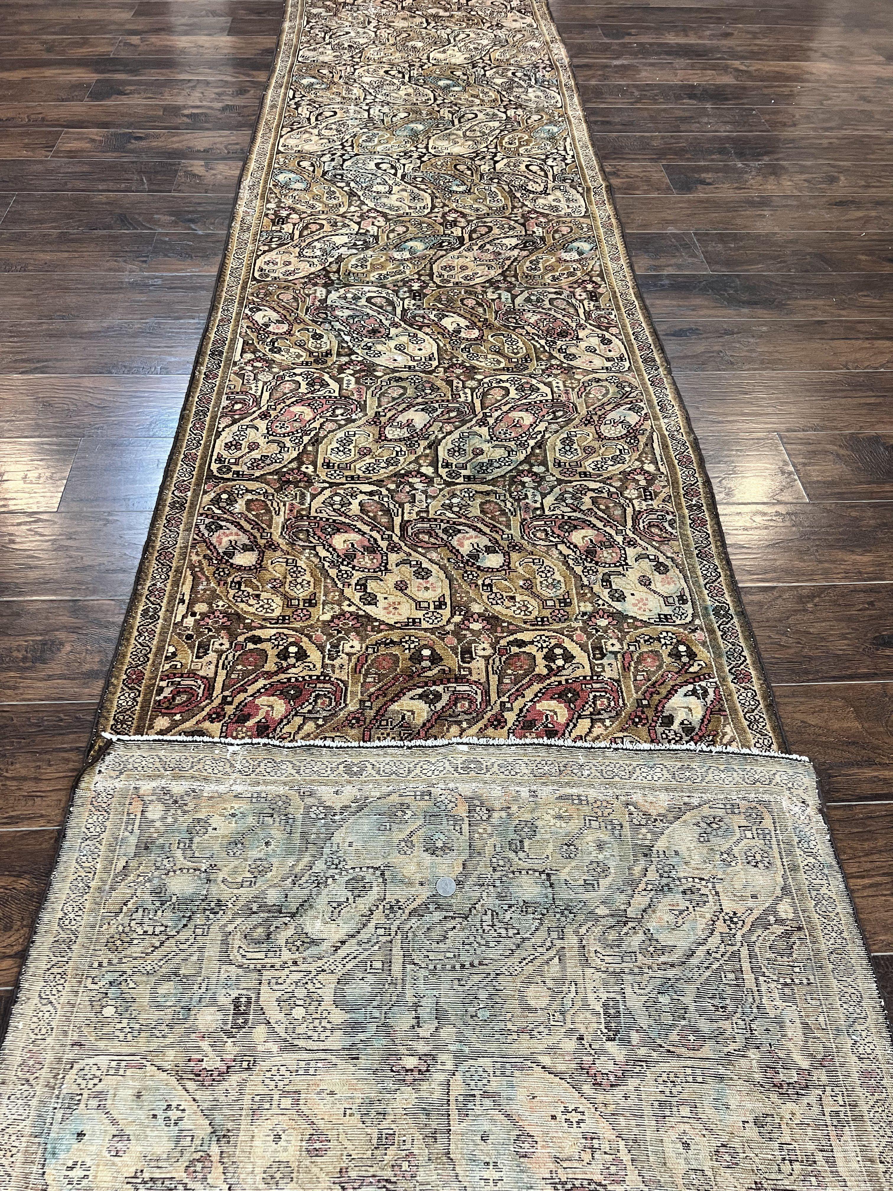 Antique Persian Malayer Runner Rug 3x16, Repeated Boteh Paisley Design, Rare Rug, 1920s Antique Oriental Carpet, Wool Handmade Hand Knotted 3 x 16 ft Rug - Image 11