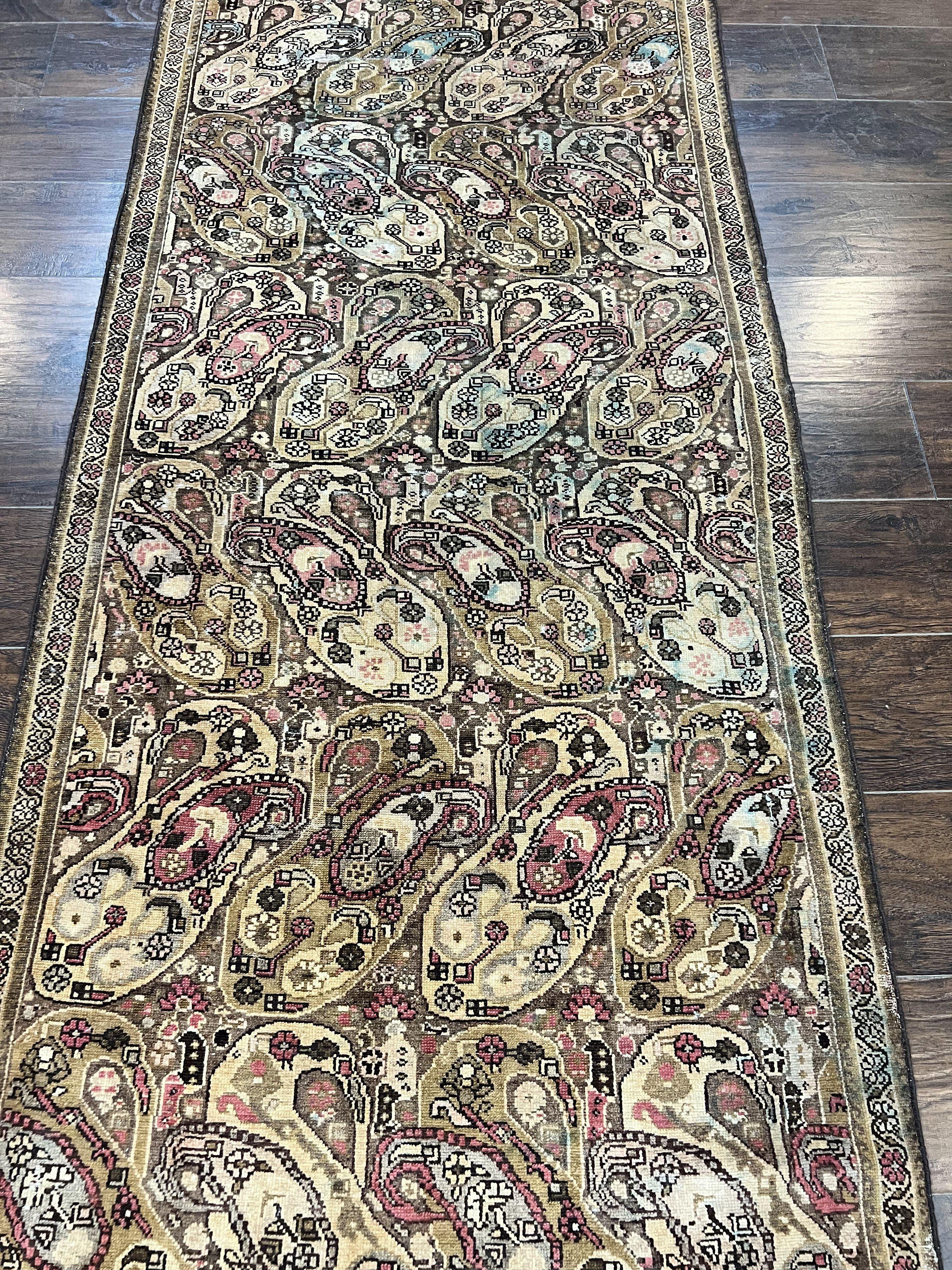 Antique Persian Malayer Runner Rug 3x16, Repeated Boteh Paisley Design, Rare Rug, 1920s Antique Oriental Carpet, Wool Handmade Hand Knotted 3 x 16 ft Rug - Image 12
