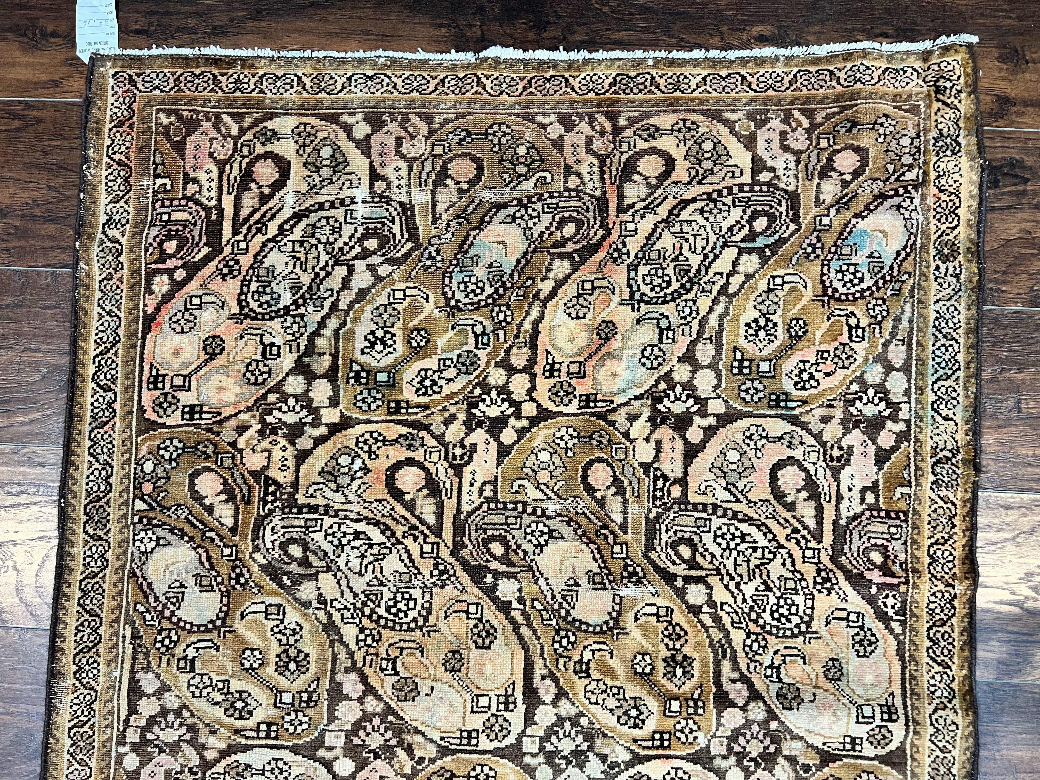 Antique Persian Malayer Runner Rug 3x16, Repeated Boteh Paisley Design, Rare Rug, 1920s Antique Oriental Carpet, Wool Handmade Hand Knotted 3 x 16 ft Rug - Image 3