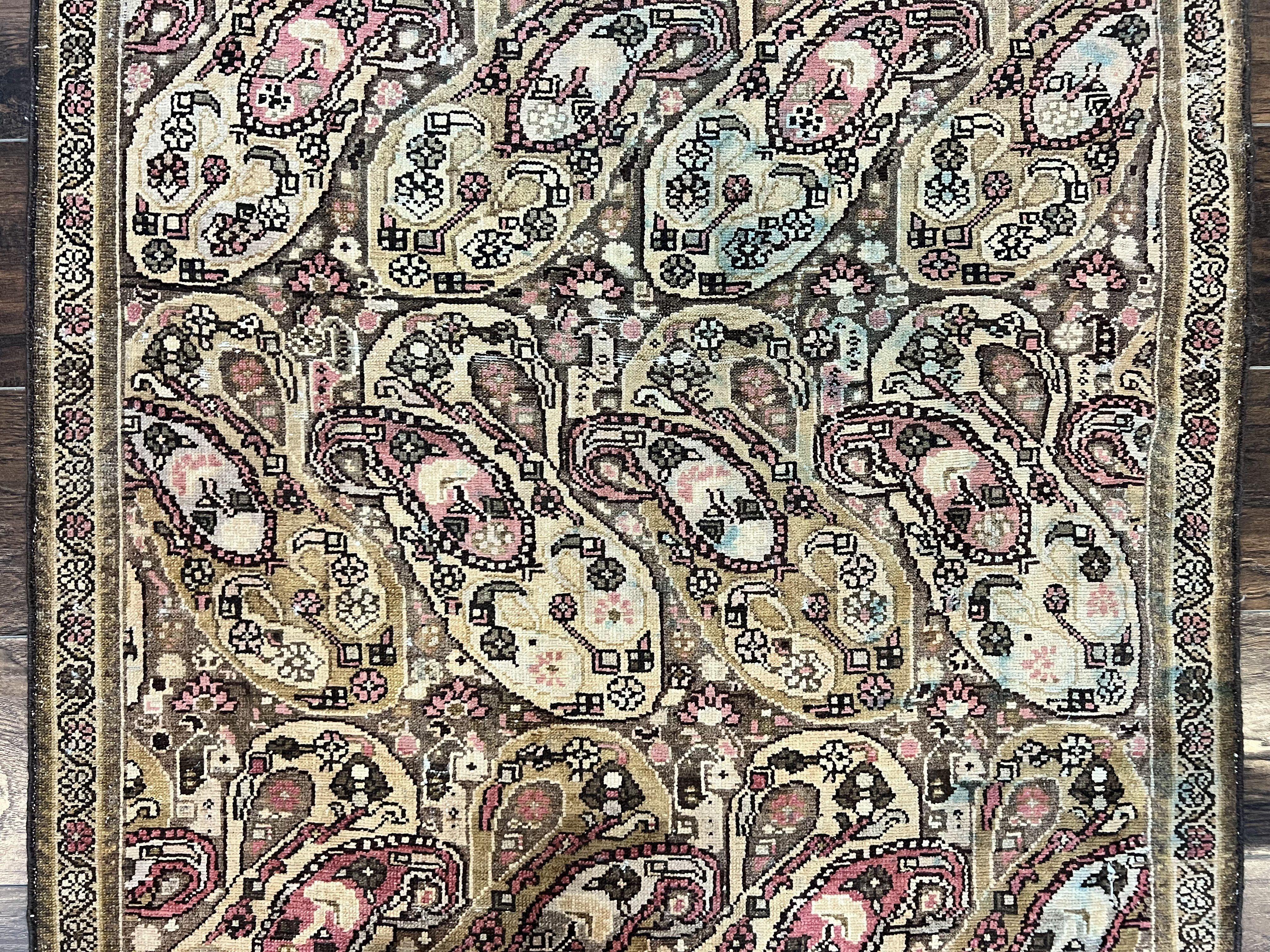 Antique Persian Malayer Runner Rug 3x16, Repeated Boteh Paisley Design, Rare Rug, 1920s Antique Oriental Carpet, Wool Handmade Hand Knotted 3 x 16 ft Rug - Image 4