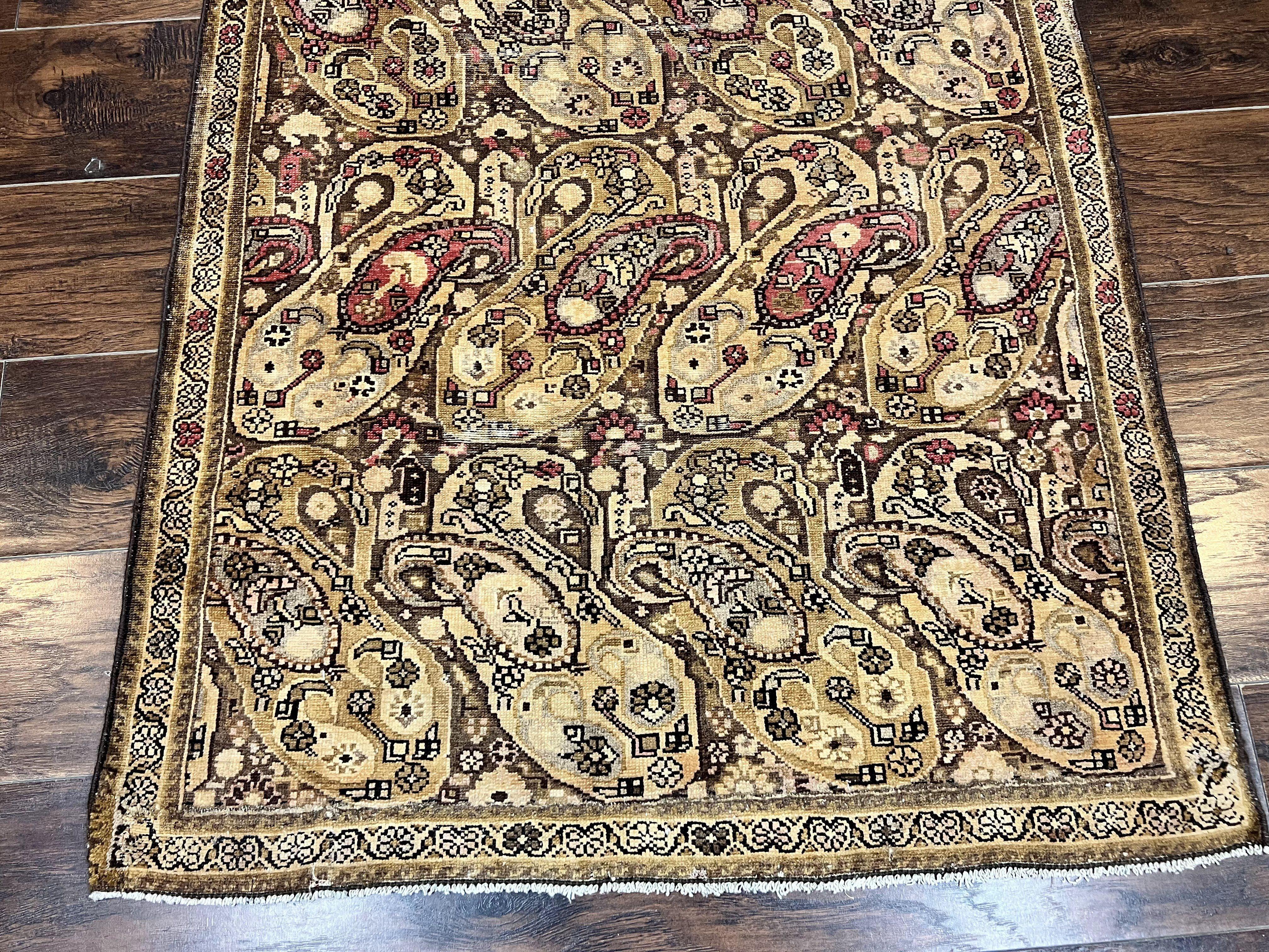 Antique Persian Malayer Runner Rug 3x16, Repeated Boteh Paisley Design, Rare Rug, 1920s Antique Oriental Carpet, Wool Handmade Hand Knotted 3 x 16 ft Rug - Image 5