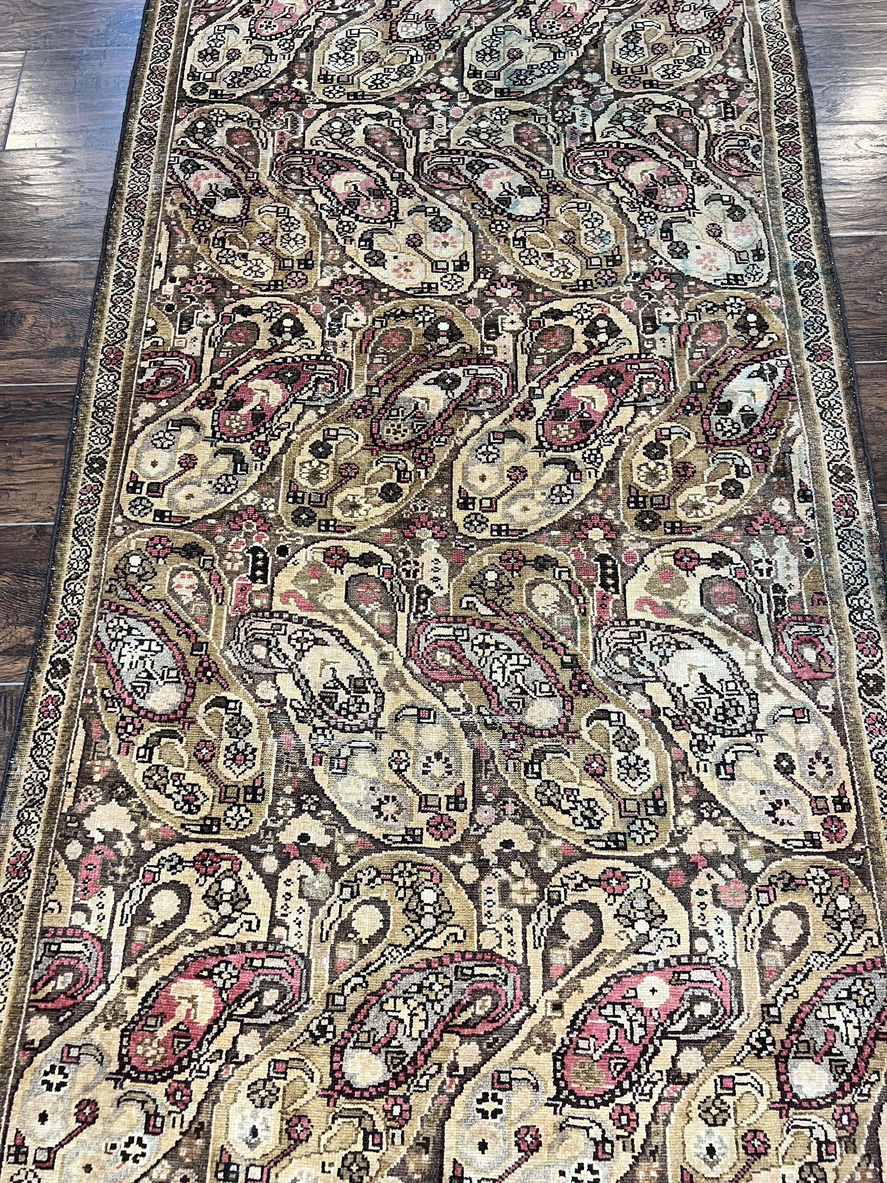 Antique Persian Malayer Runner Rug 3x16, Repeated Boteh Paisley Design, Rare Rug, 1920s Antique Oriental Carpet, Wool Handmade Hand Knotted 3 x 16 ft Rug - Image 6