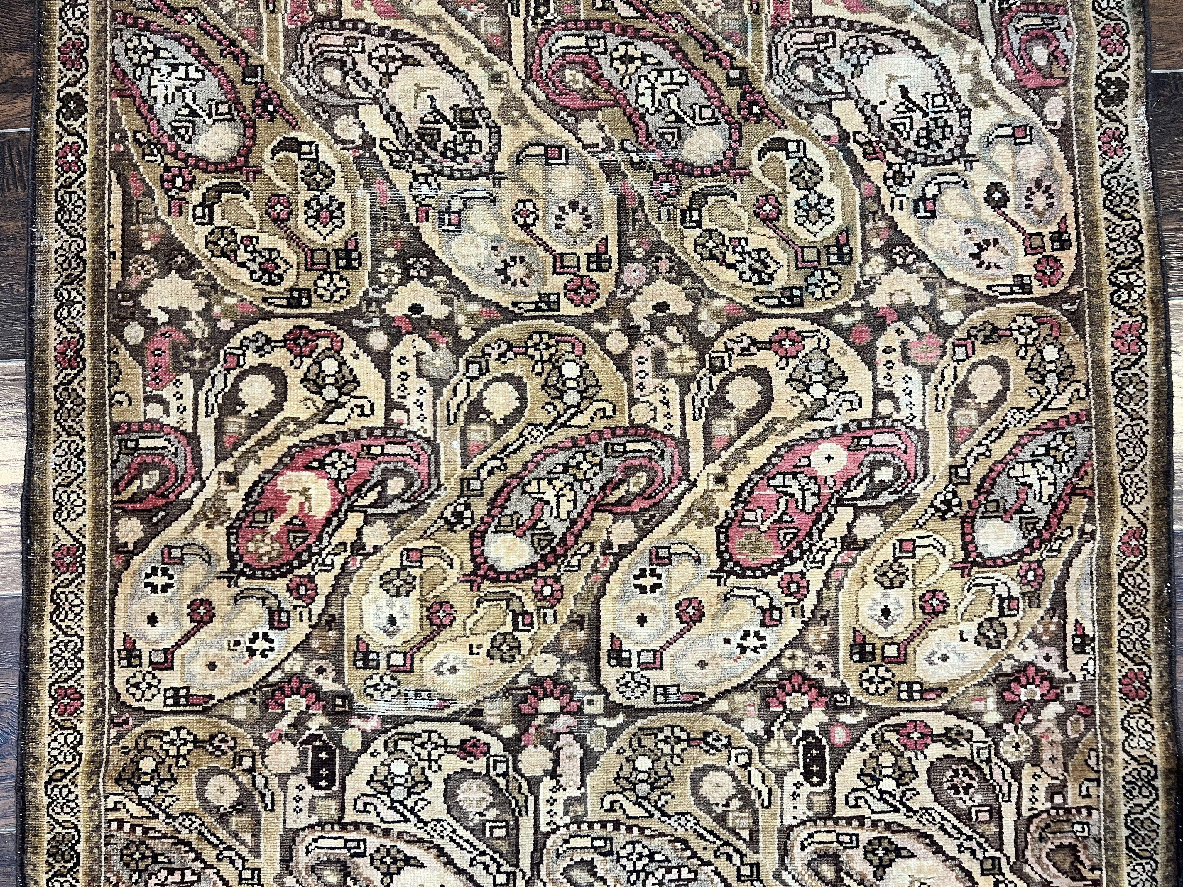 Antique Persian Malayer Runner Rug 3x16, Repeated Boteh Paisley Design, Rare Rug, 1920s Antique Oriental Carpet, Wool Handmade Hand Knotted 3 x 16 ft Rug - Image 7