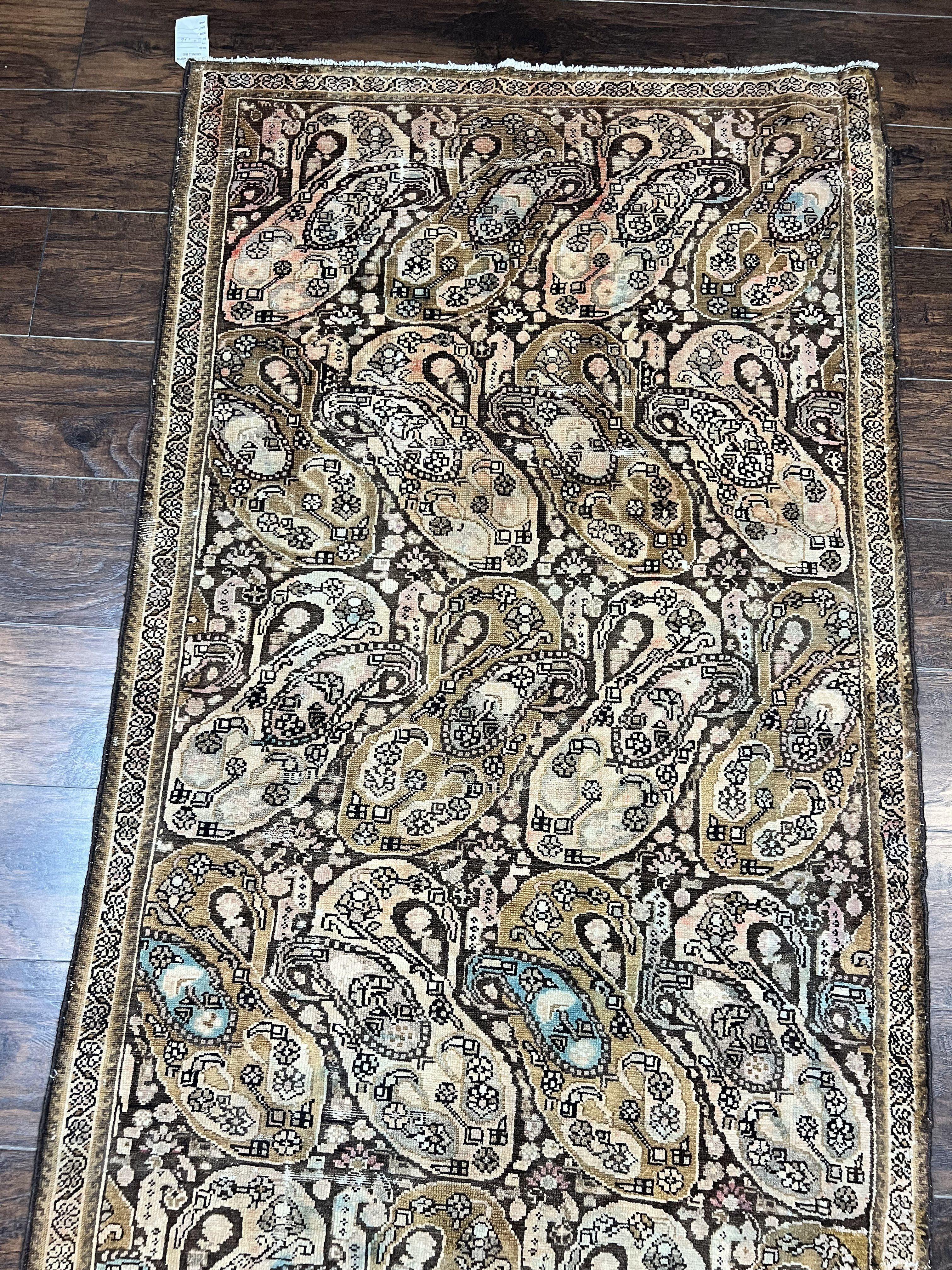 Antique Persian Malayer Runner Rug 3x16, Repeated Boteh Paisley Design, Rare Rug, 1920s Antique Oriental Carpet, Wool Handmade Hand Knotted 3 x 16 ft Rug - Image 8