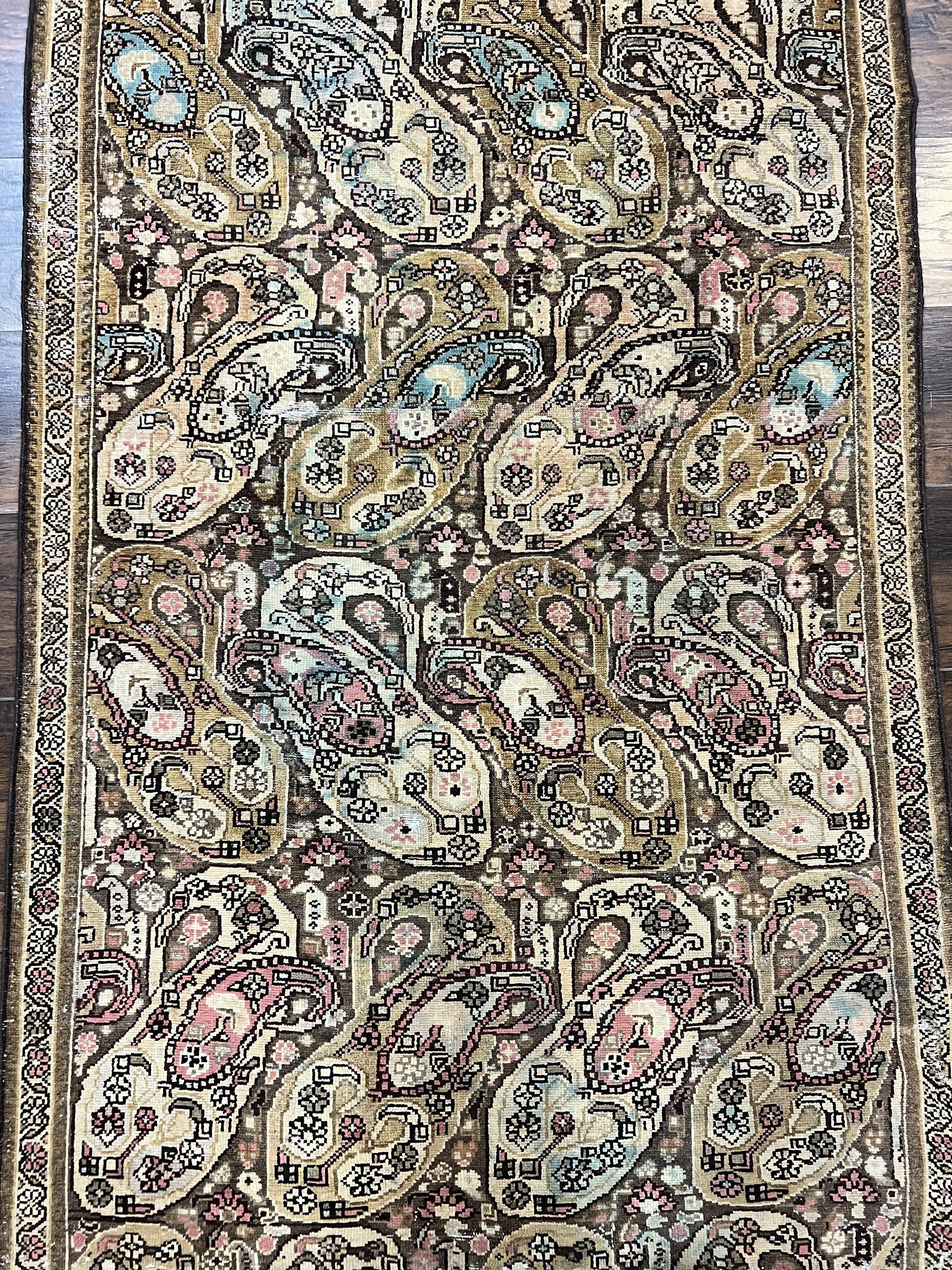 Antique Persian Malayer Runner Rug 3x16, Repeated Boteh Paisley Design, Rare Rug, 1920s Antique Oriental Carpet, Wool Handmade Hand Knotted 3 x 16 ft Rug - Image 9
