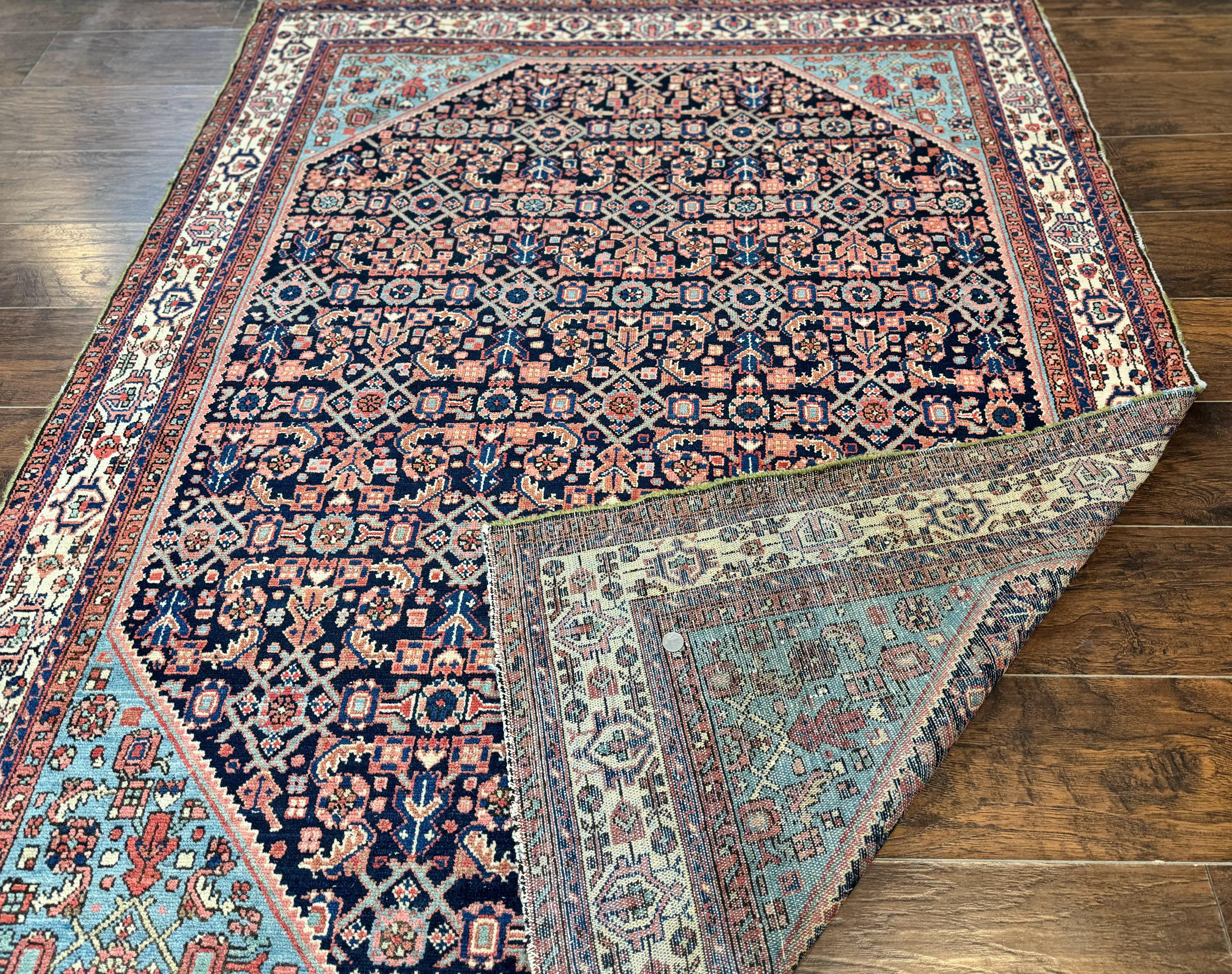 Antique Persian Rug 5 x 6.7, Navy Blue & Ivory, Handmade Persian Wool Carpet, Hamadan Angelas Rug - Image 11