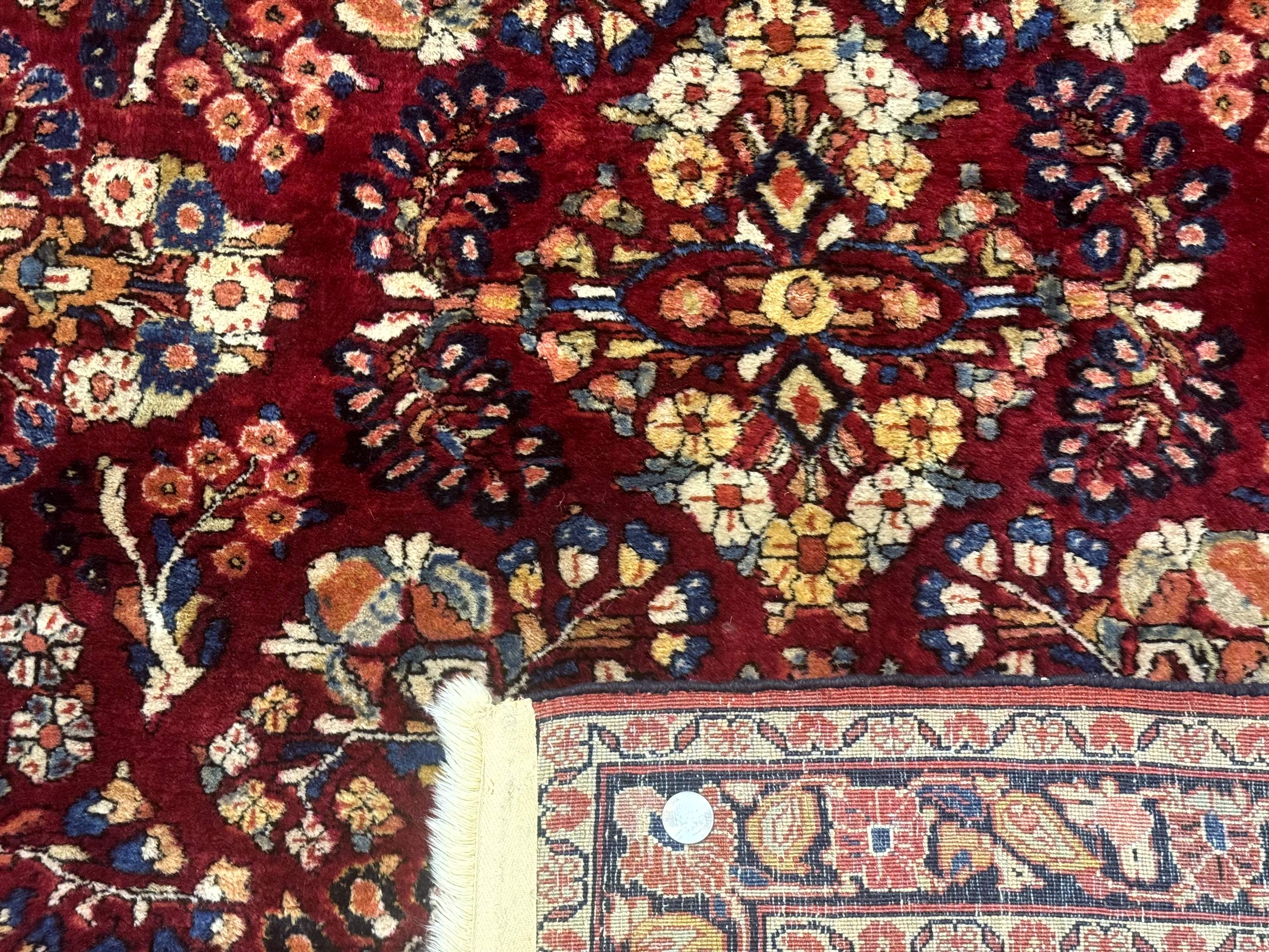Antique Persian Sarouk Rug 4x6, Floral, Red, Wool Hand Knotted Fine 225 KPSI - Image 10