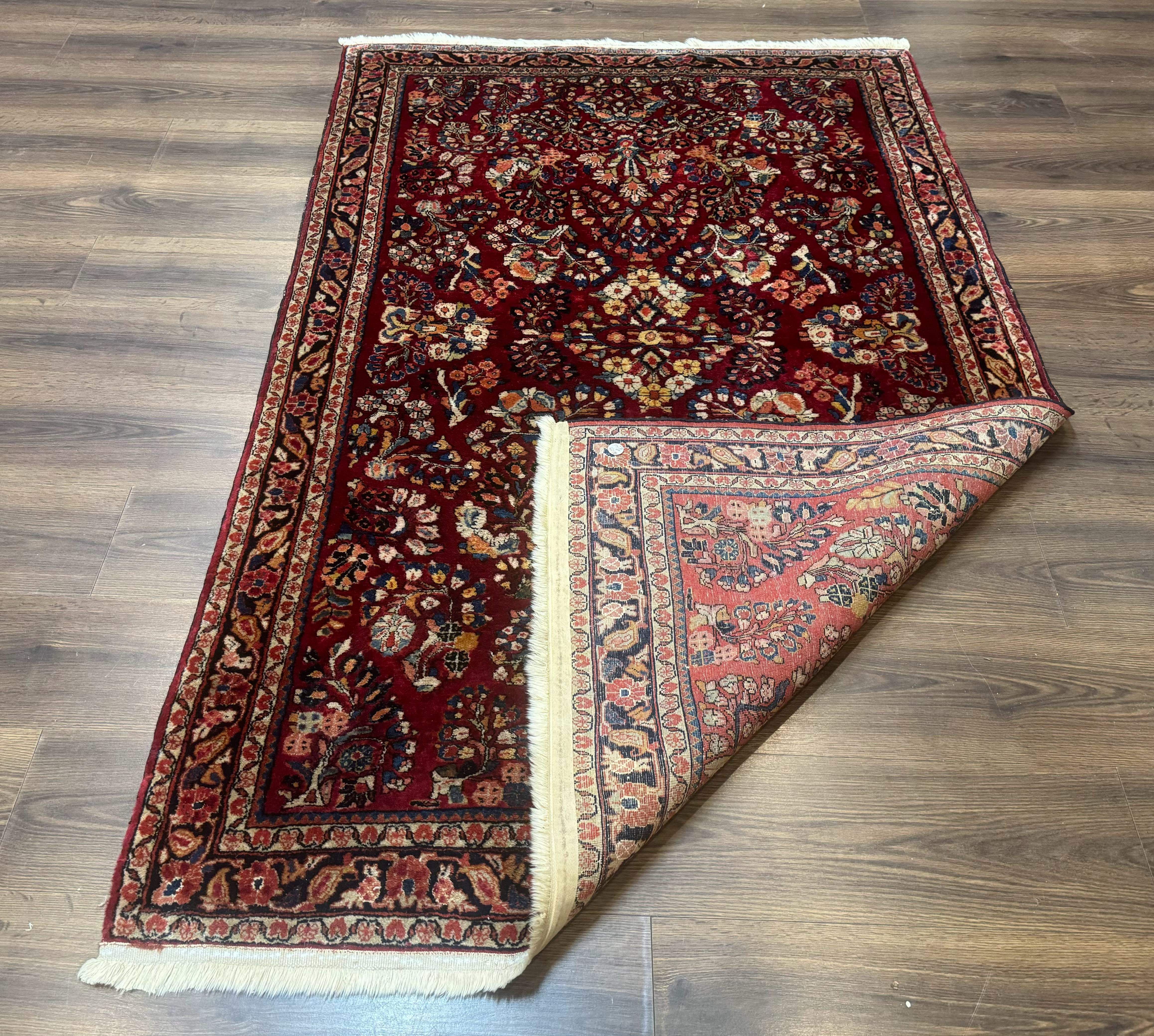 Antique Persian Sarouk Rug 4x6, Floral, Red, Wool Hand Knotted Fine 225 KPSI - Image 11