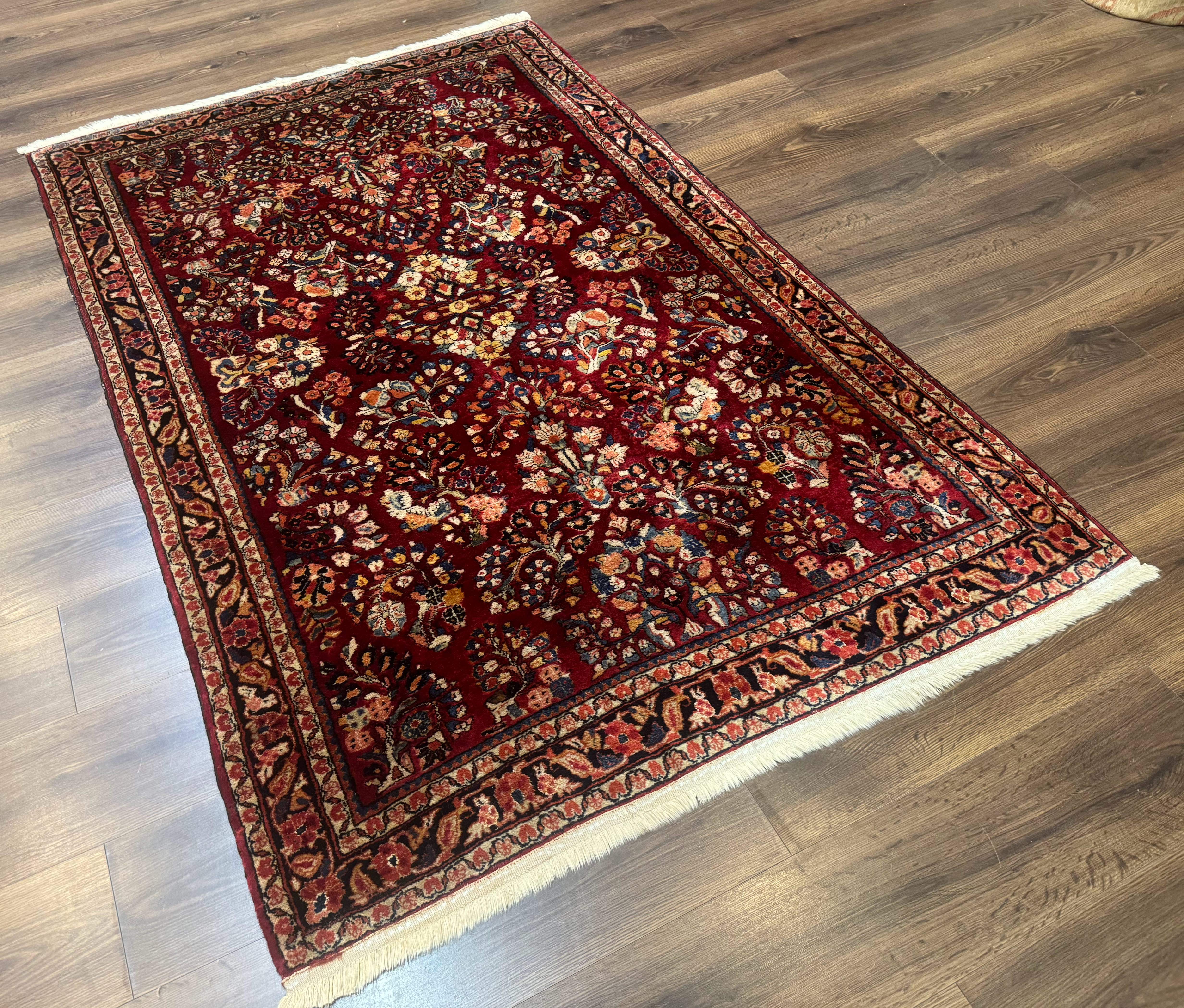 Antique Persian Sarouk Rug 4x6, Floral, Red, Wool Hand Knotted Fine 225 KPSI - Image 12