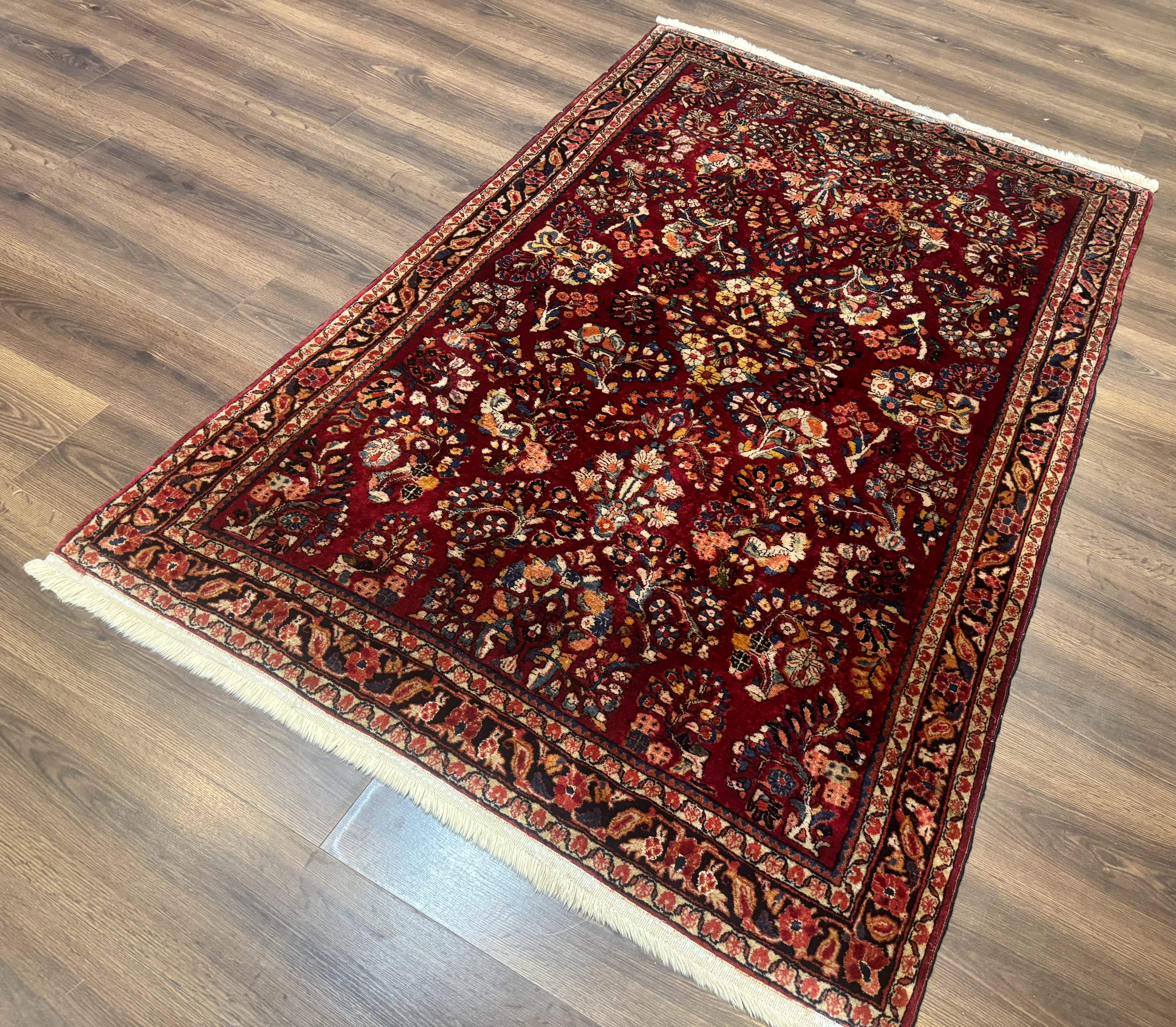 Antique Persian Sarouk Rug 4x6, Floral, Red, Wool Hand Knotted Fine 225 KPSI - Image 2