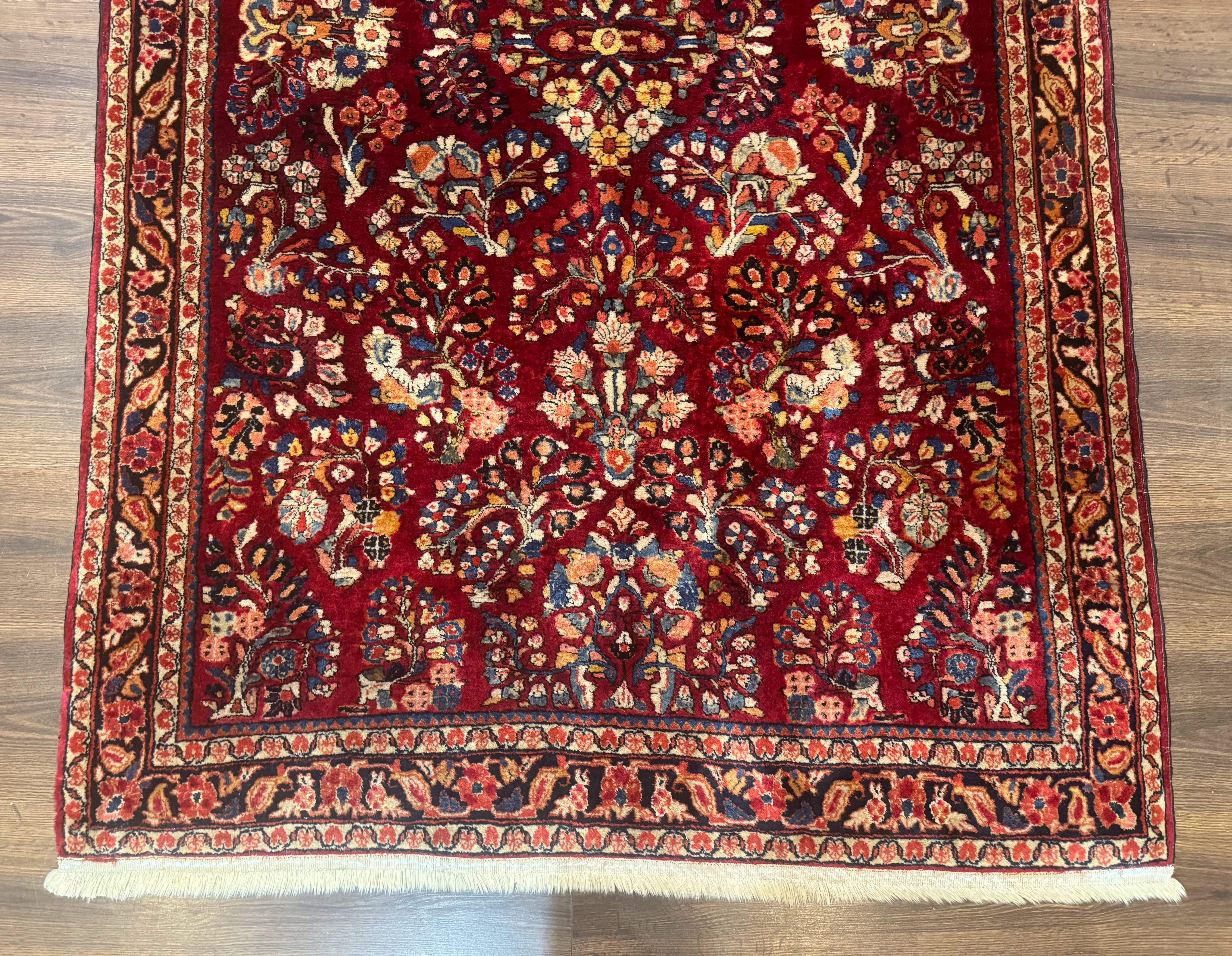 Antique Persian Sarouk Rug 4x6, Floral, Red, Wool Hand Knotted Fine 225 KPSI - Image 5