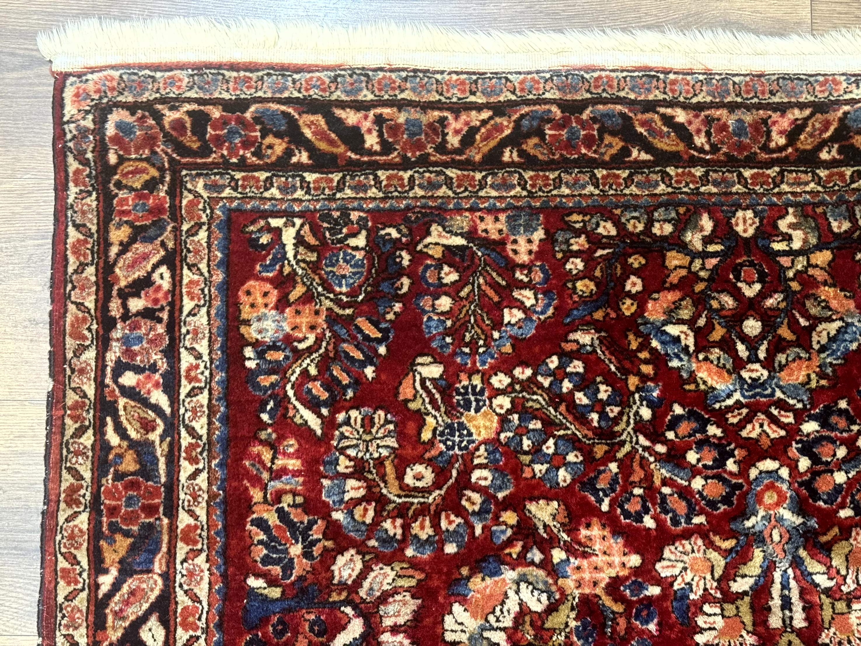 Antique Persian Sarouk Rug 4x6, Floral, Red, Wool Hand Knotted Fine 225 KPSI - Image 6