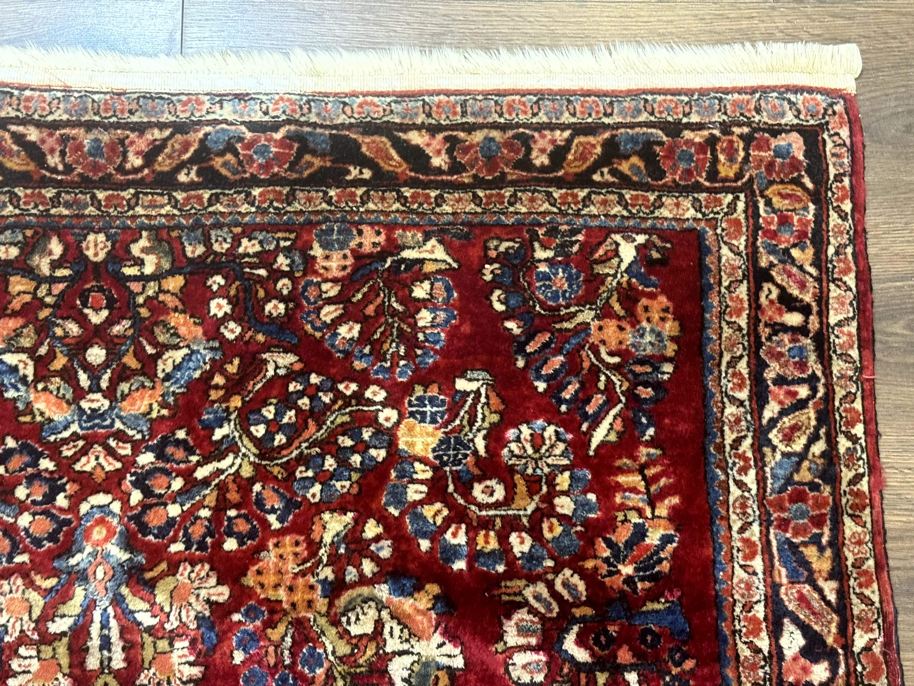 Antique Persian Sarouk Rug 4x6, Floral, Red, Wool Hand Knotted Fine 225 KPSI - Image 7