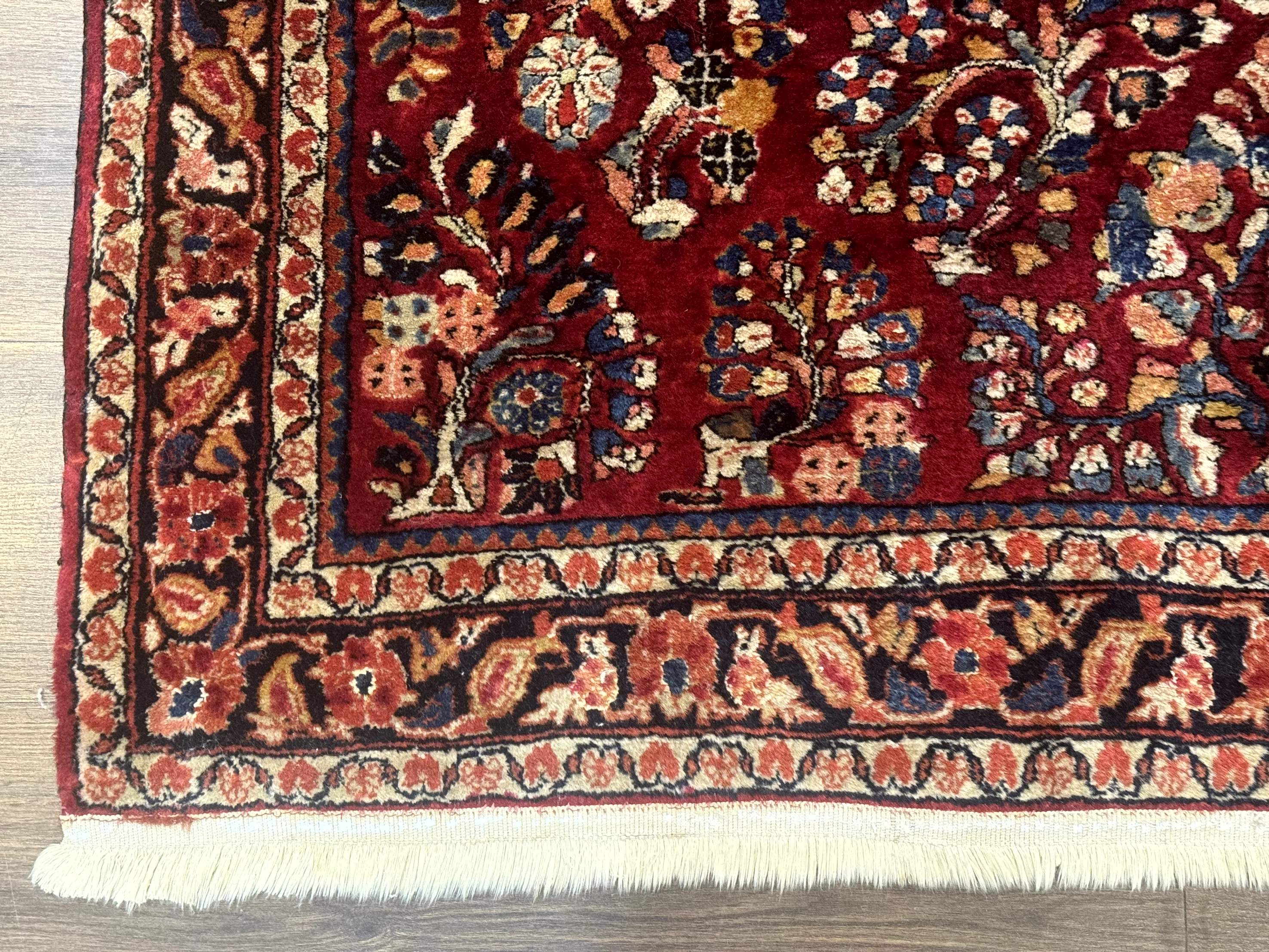 Antique Persian Sarouk Rug 4x6, Floral, Red, Wool Hand Knotted Fine 225 KPSI - Image 8