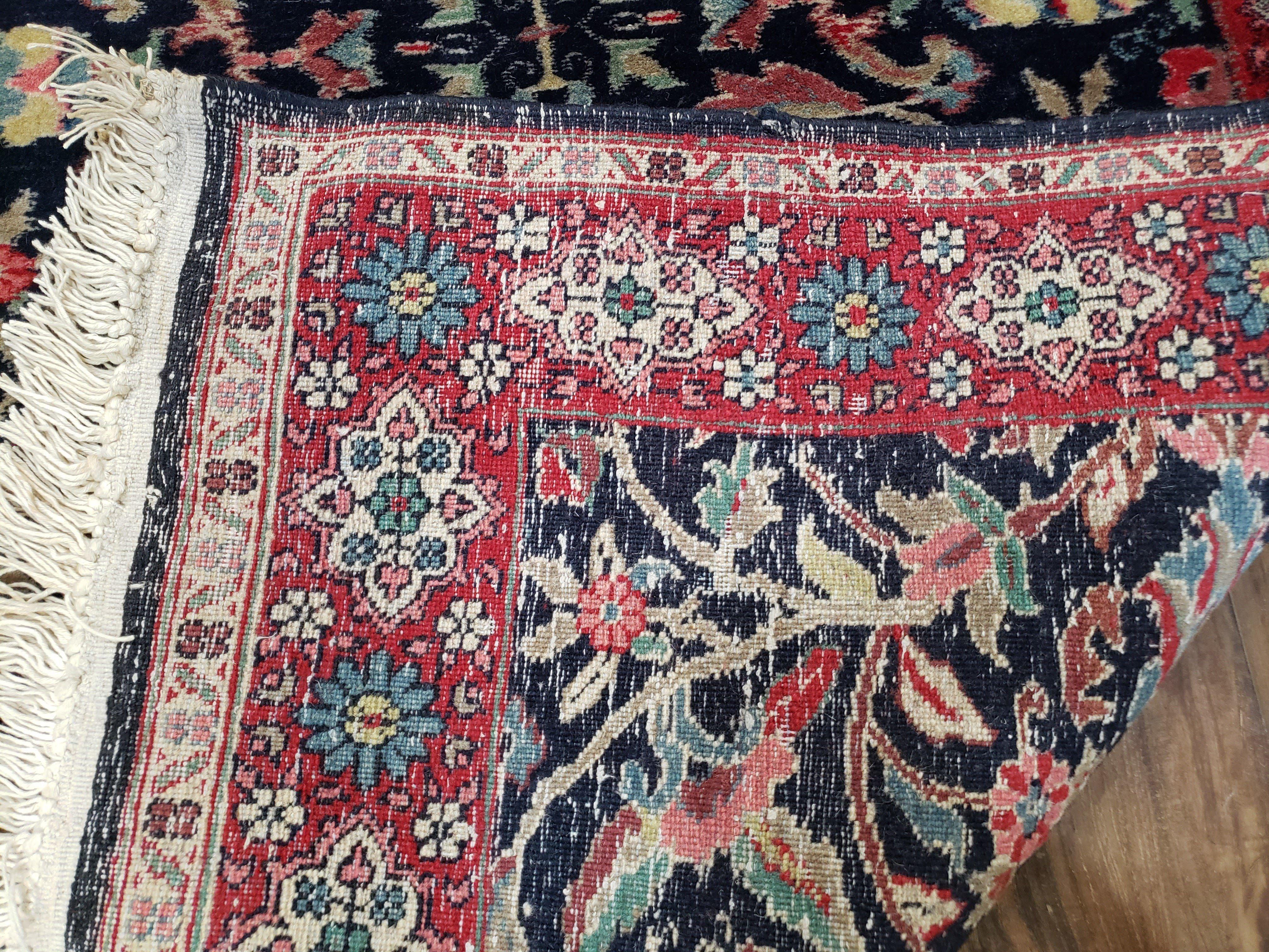 Antique Persian Sarouk Rug 3x5, Navy Blue, Allover Pattern, Hand Knotted - Image 13
