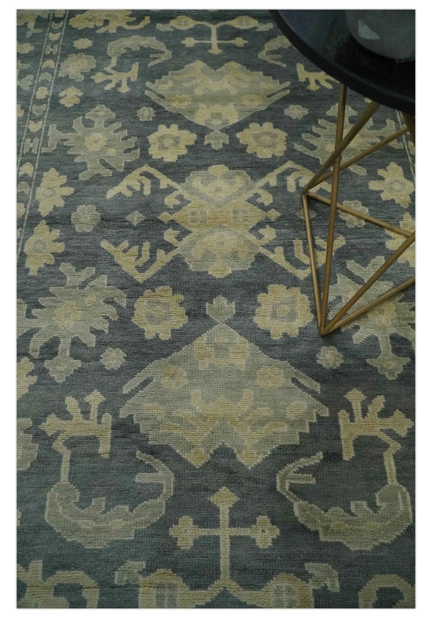Antique Style 6x9 Hand Knotted Beige and Charcoal Traditional Wool Rug | N35669 - Image 2