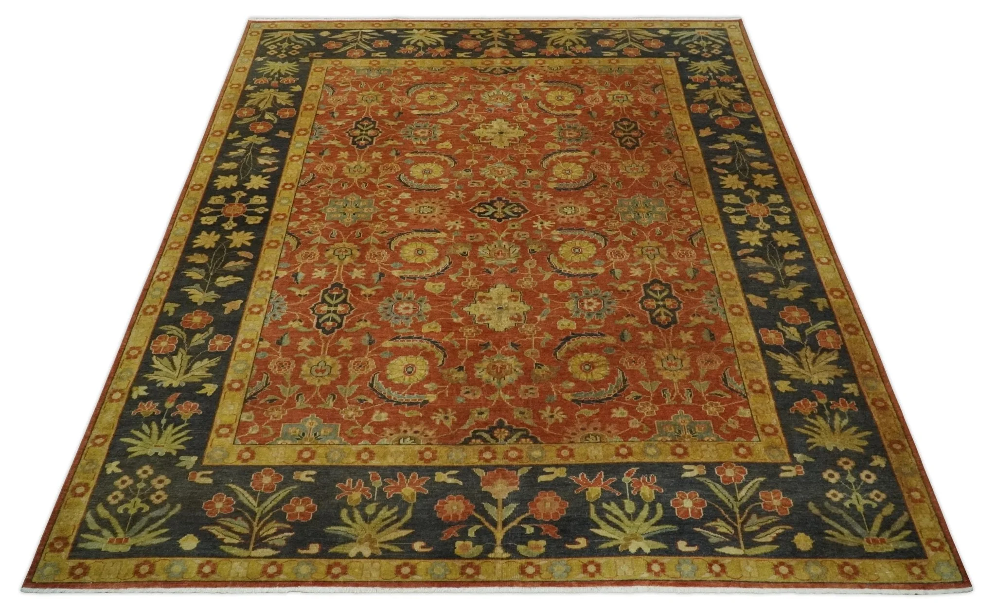 Antique Style 8x10 Rust, Black and Gold Hand Knotted Traditional Turkish Serapi Wool Area Rug - Image 10