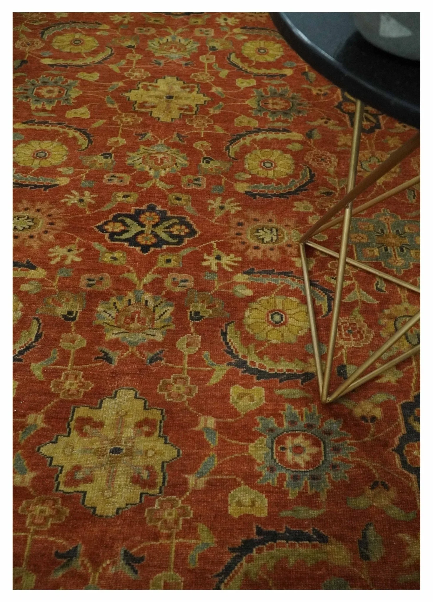 Antique Style 8x10 Rust, Black and Gold Hand Knotted Traditional Turkish Serapi Wool Area Rug - Image 2