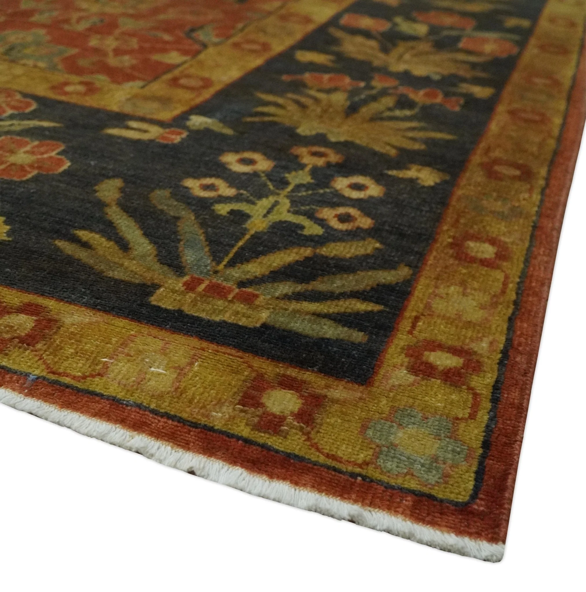 Antique Style 8x10 Rust, Black and Gold Hand Knotted Traditional Turkish Serapi Wool Area Rug - Image 5