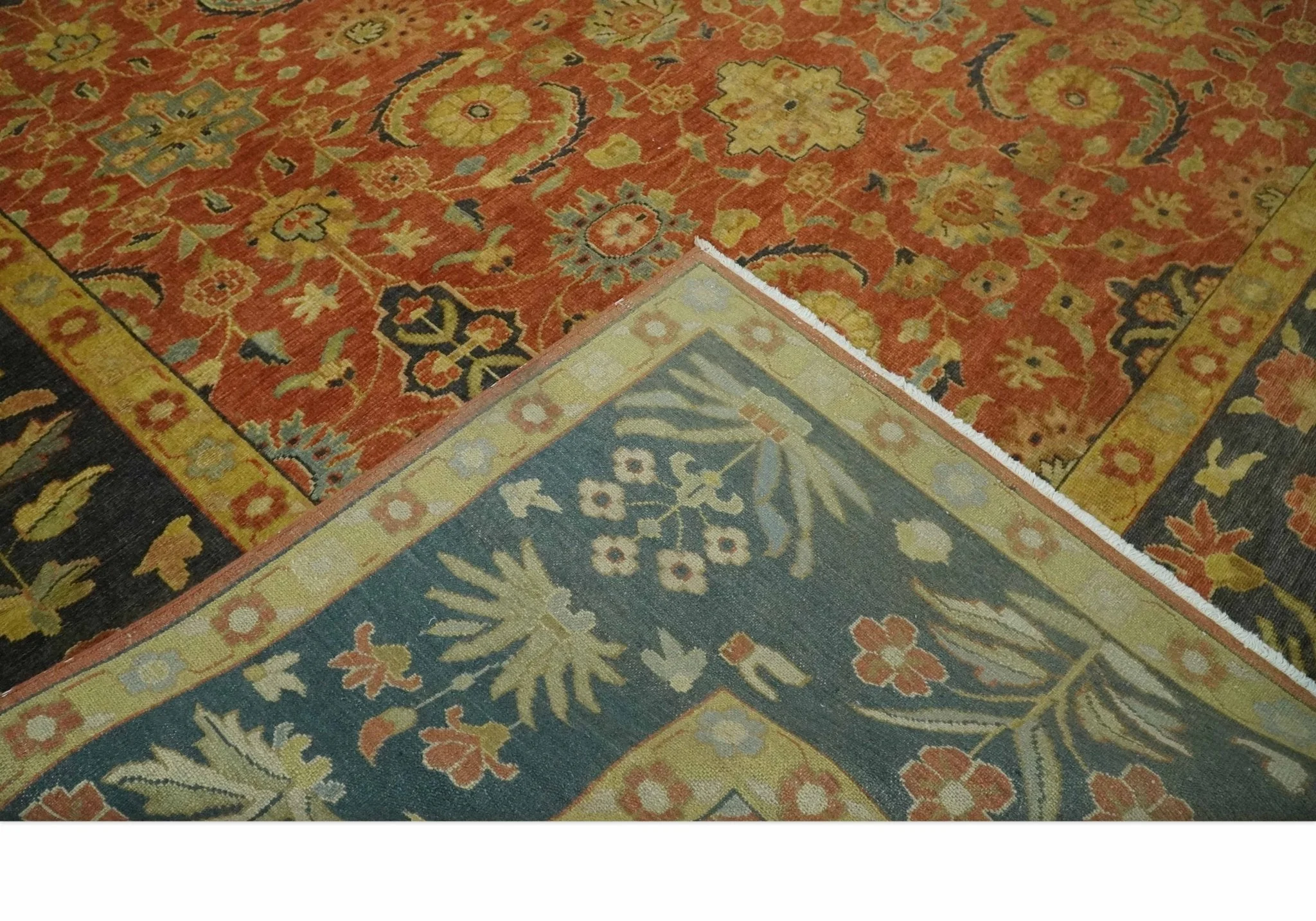Antique Style 8x10 Rust, Black and Gold Hand Knotted Traditional Turkish Serapi Wool Area Rug - Image 7