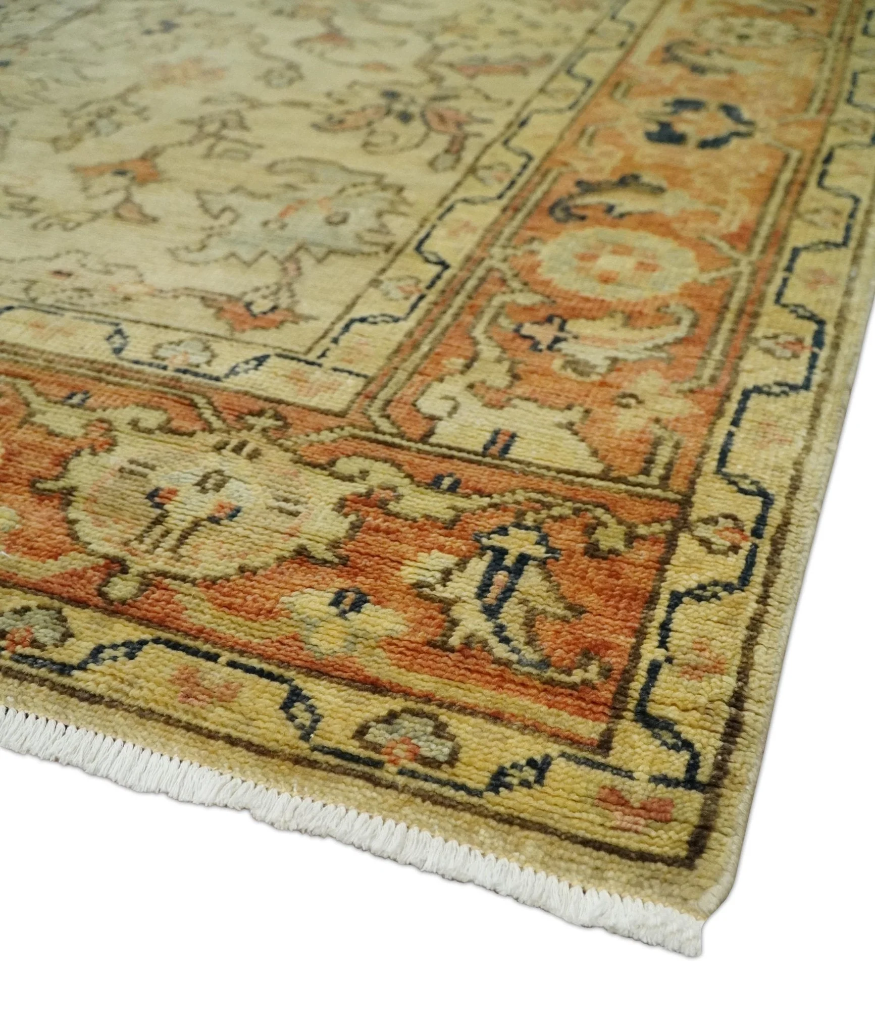Antique Style Empress Tabriz 6x8 Hand Knotted Beige and Rust Modern Traditional Wool Rug | N35368 - Image 5