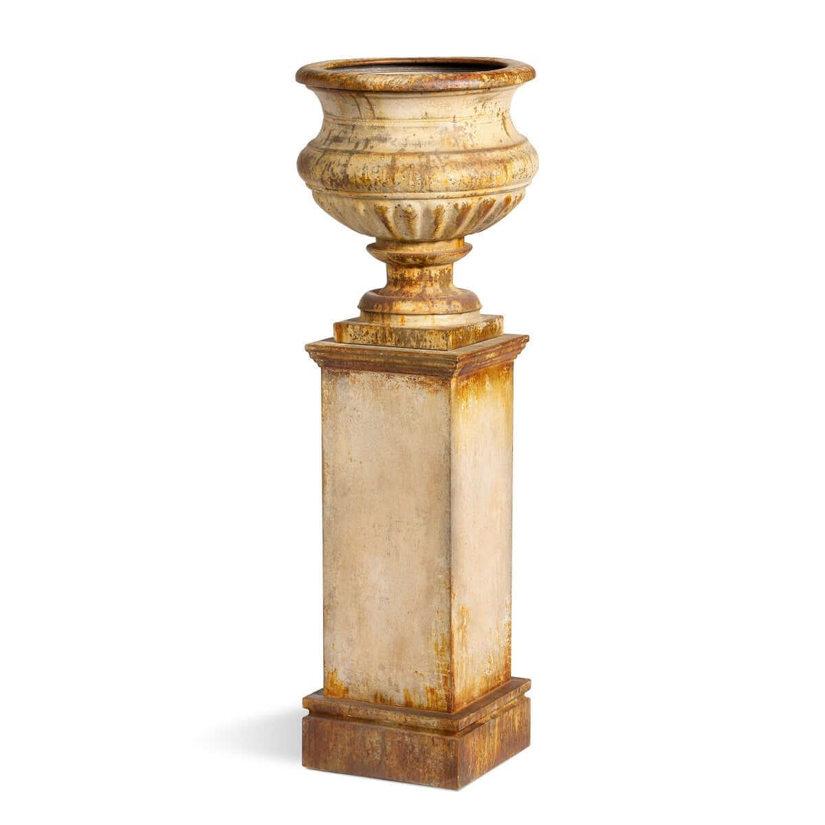 Antique-Style Iron Garden Urn with Tall Pedestal - Image 7