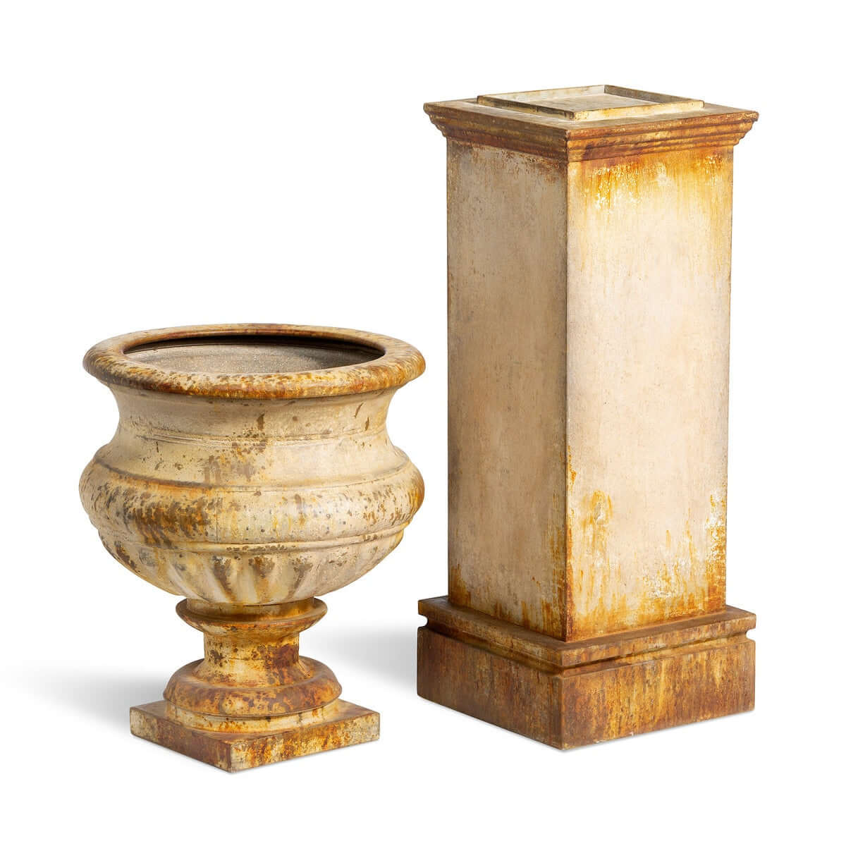 Antique-Style Iron Garden Urn with Tall Pedestal - Image 8