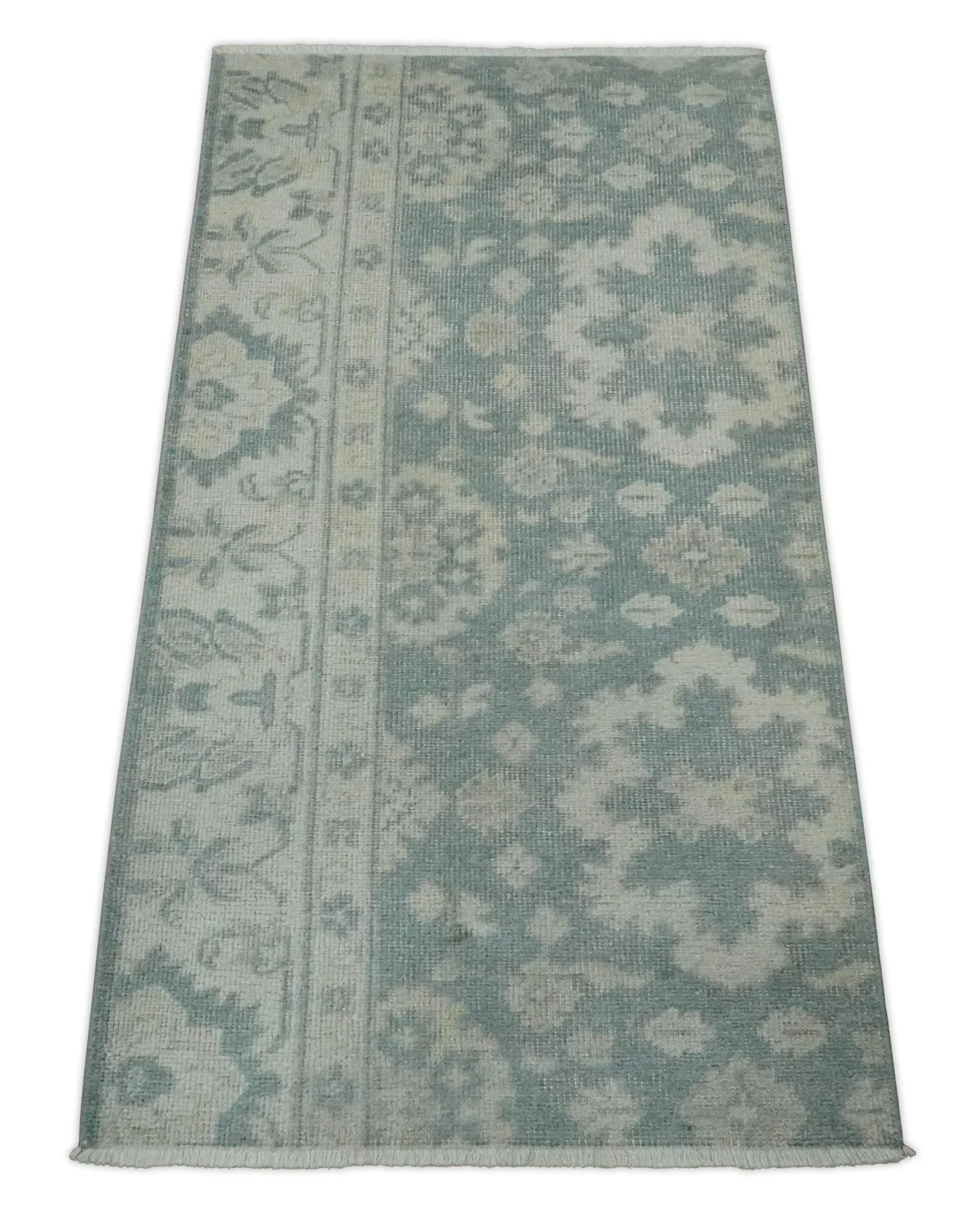 Antique Style Ivory and Gray Hand Knotted Traditional Oushak 2x4 wool Bedside Rug - Image 8