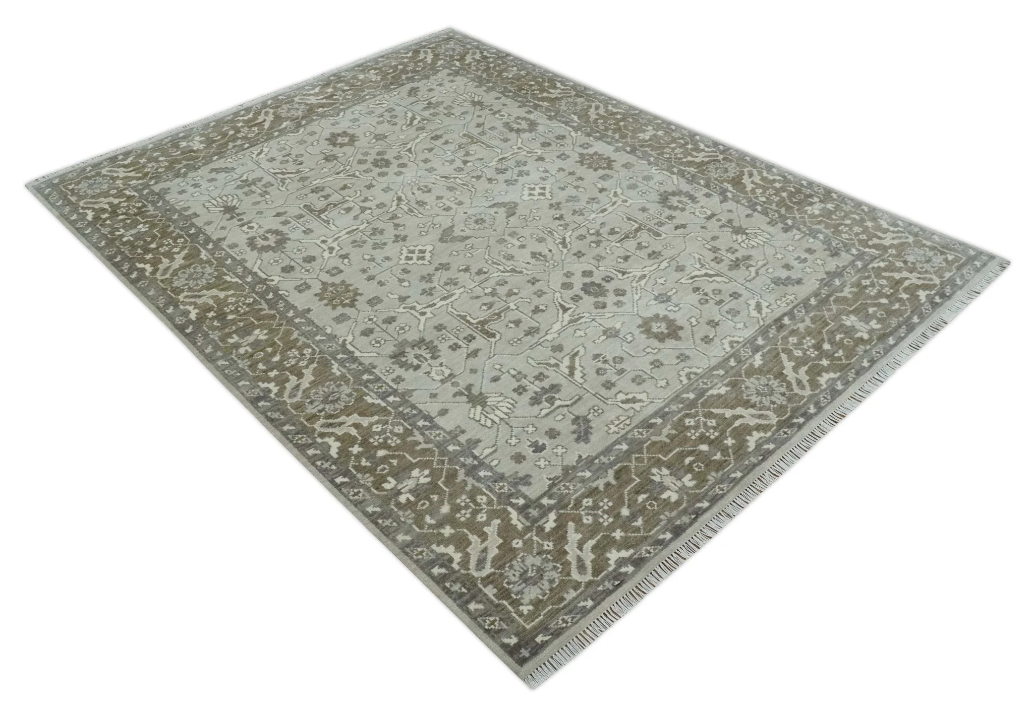 Antique Style Traditional Silver and Olive Oriental Oushak 8x10 wool Area Rug - Image 10