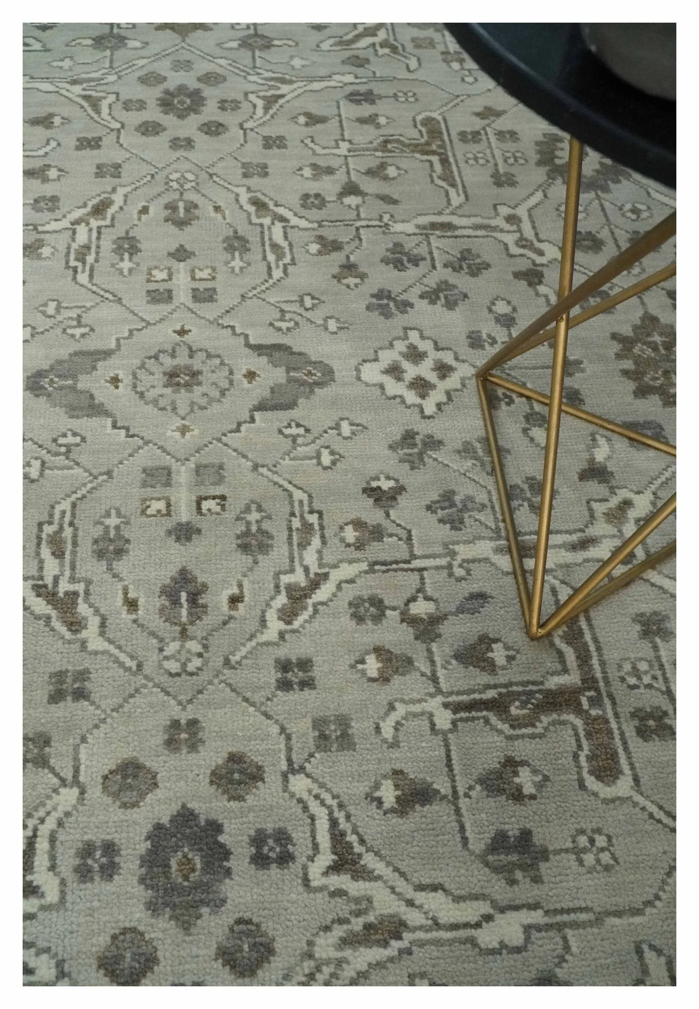 Antique Style Traditional Silver and Olive Oriental Oushak 8x10 wool Area Rug - Image 3